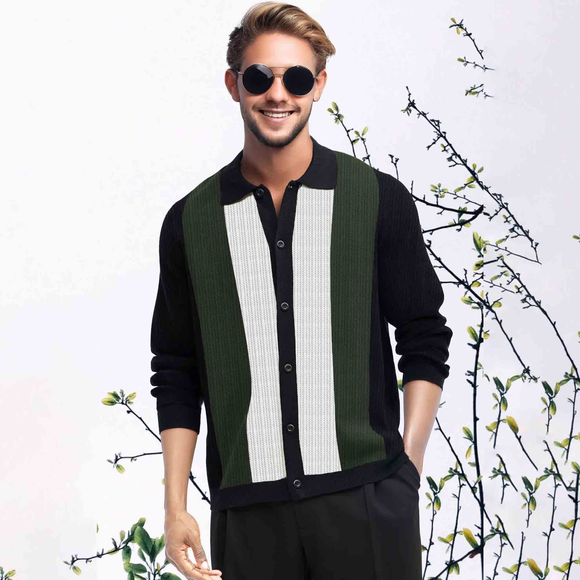 Multi Color Contrast Collar Shirt Olivegreen