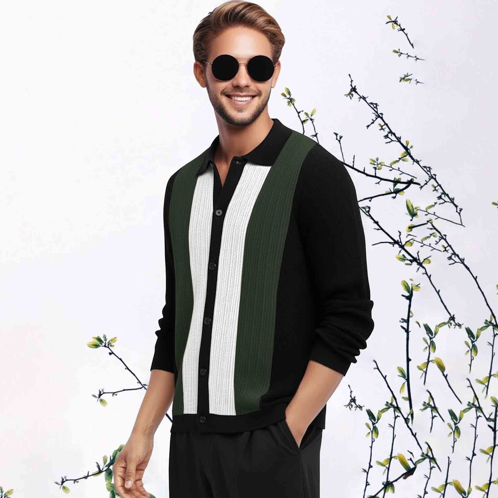 Multi Color Contrast Collar Shirt Olivegreen