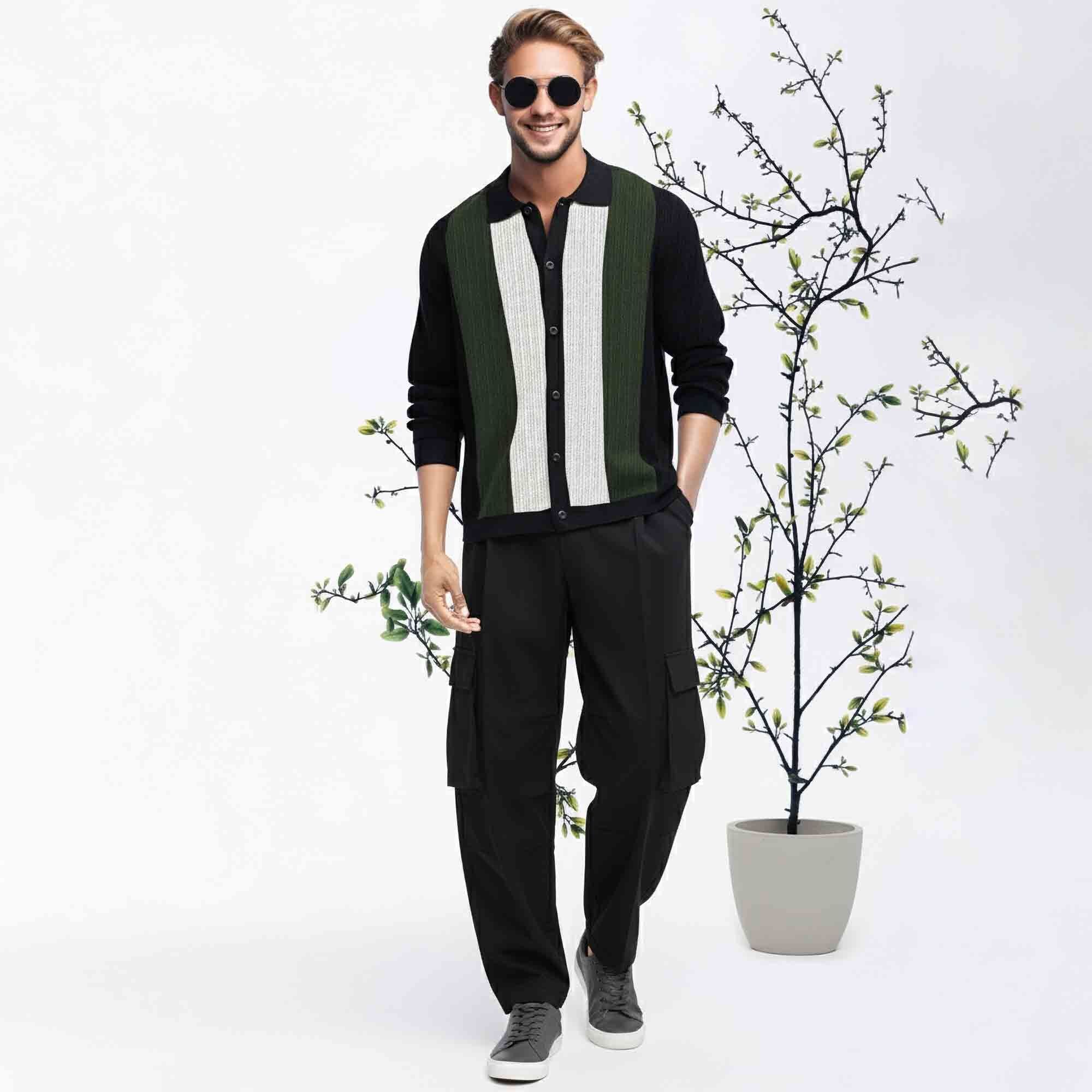 Multi Color Contrast Collar Shirt Olivegreen