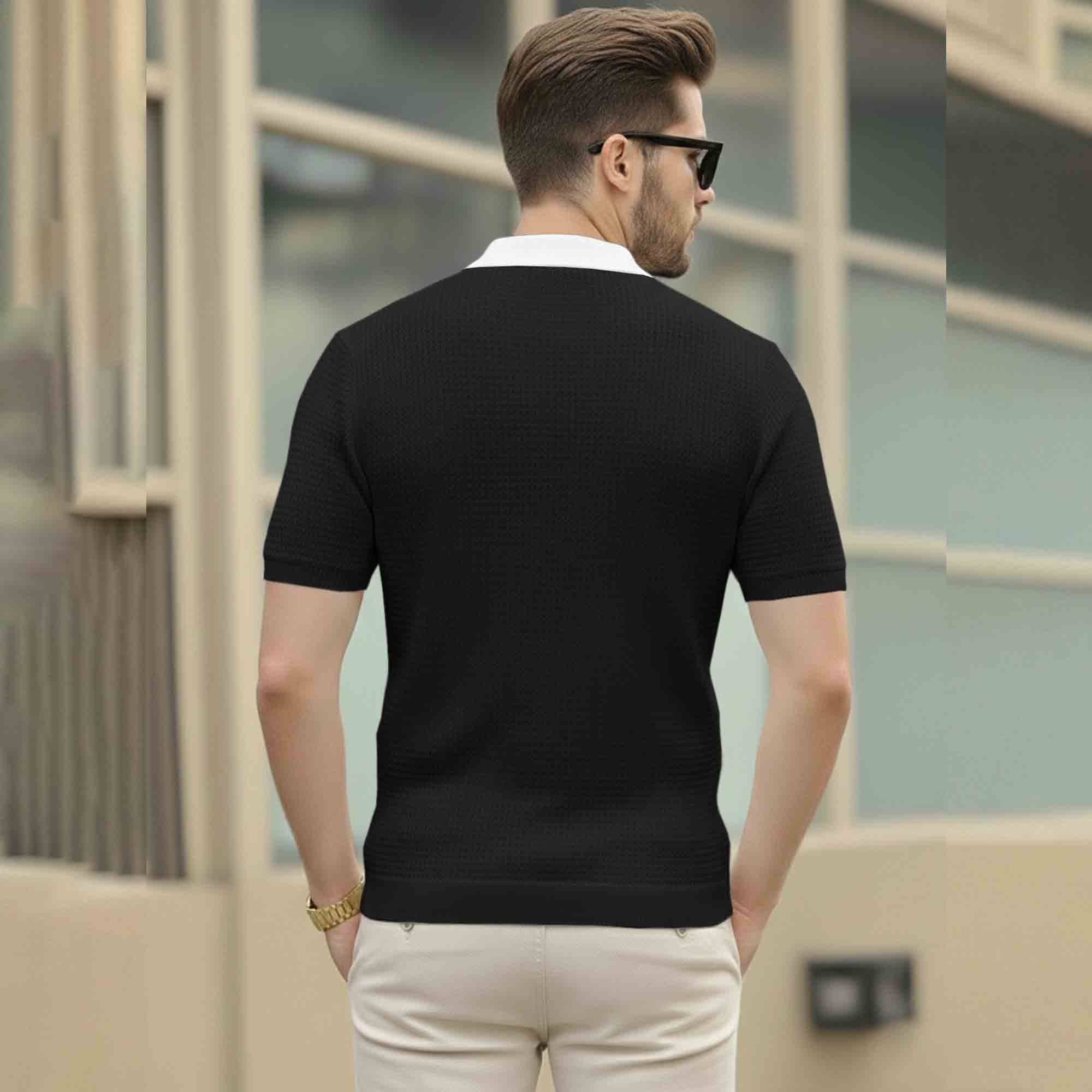 Men Colorblock Polo Neck Half Sleeve T-Shirt Black