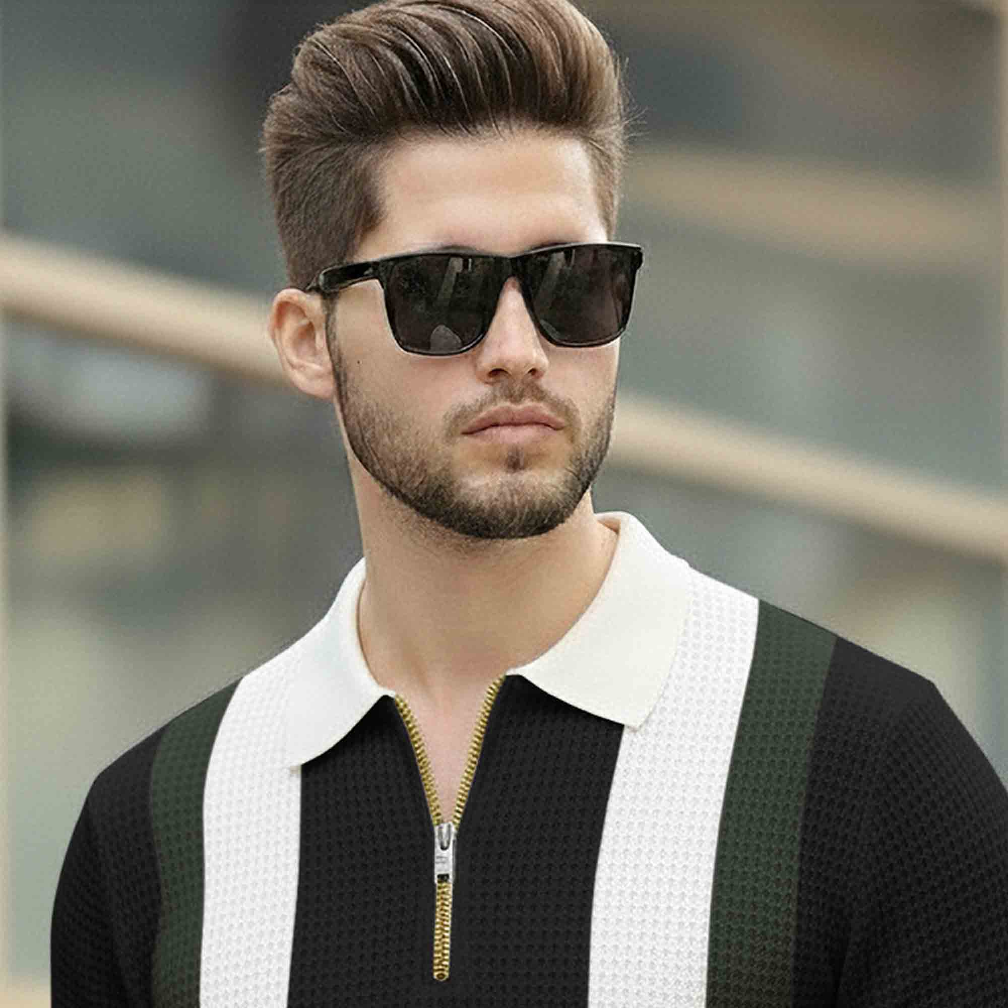 Men Colorblock Polo Neck Half Sleeve T-Shirt Black