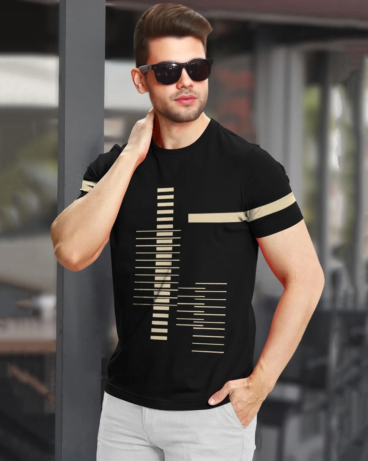 Men Printed Half Sleeve Round Neck Cotton Blend Black T-Shirt