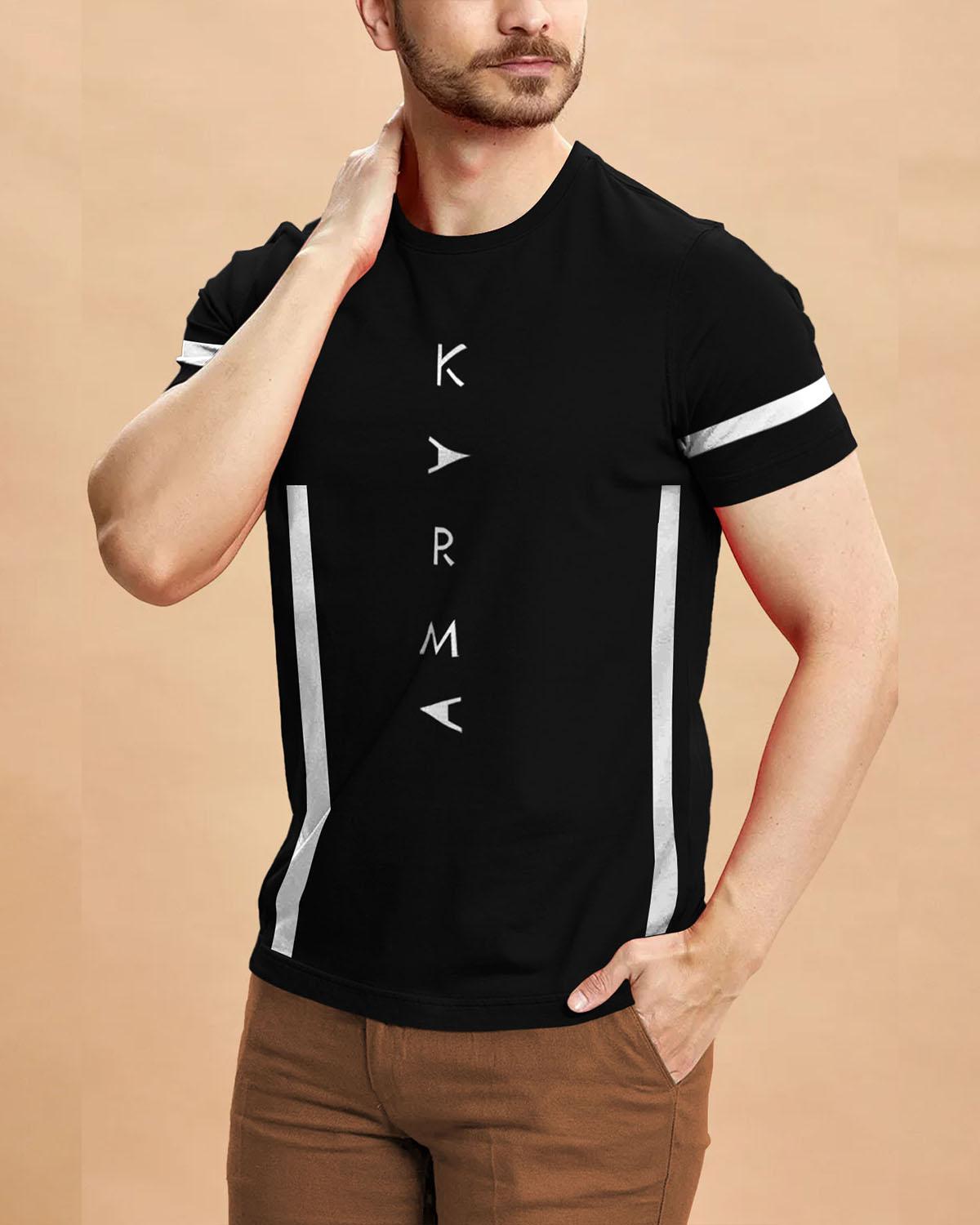 Men Printed Half Sleeve Round Neck Cotton Blend Black T-Shirt