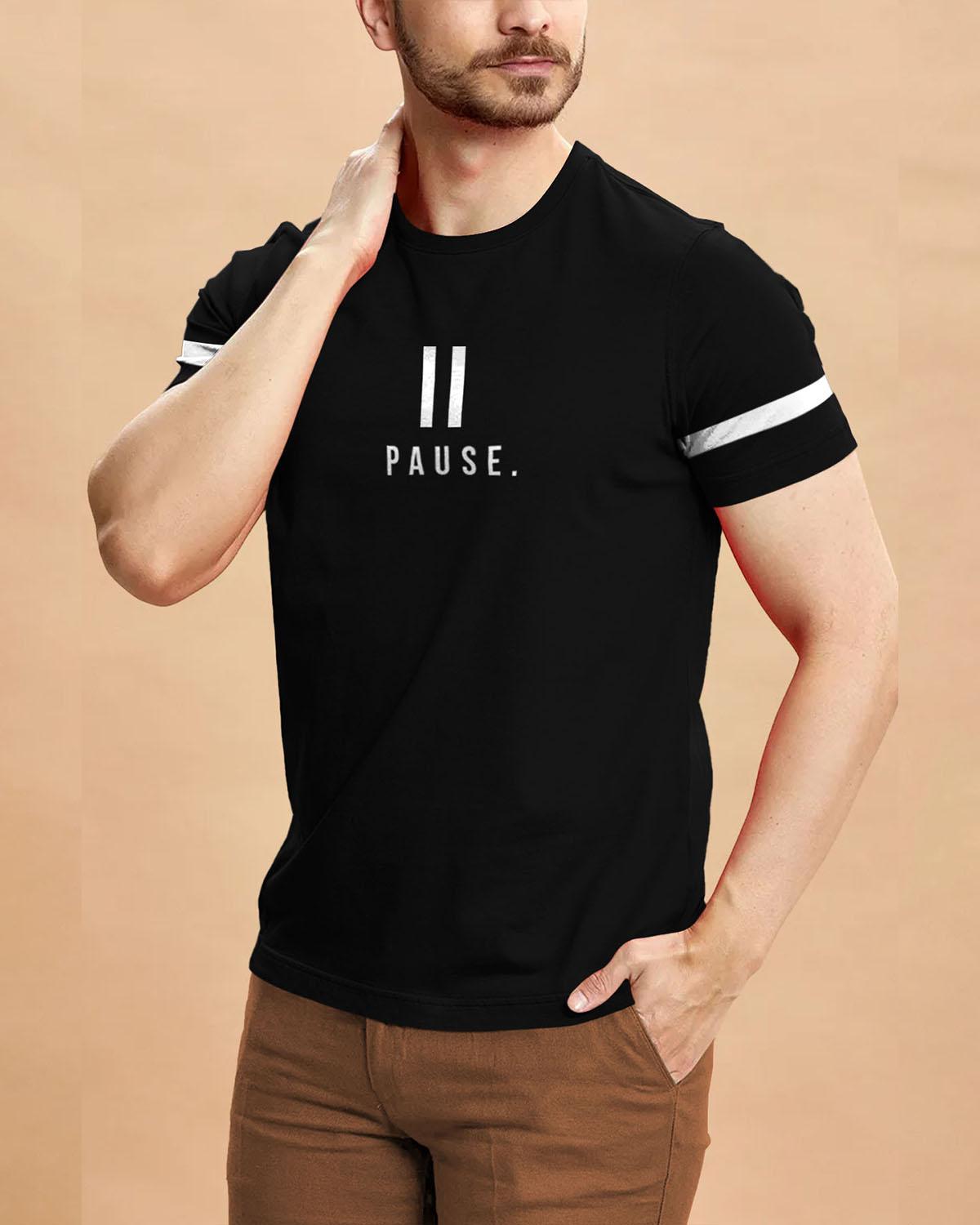 Men Printed Half Sleeve Round Neck Cotton Blend Black T-Shirt