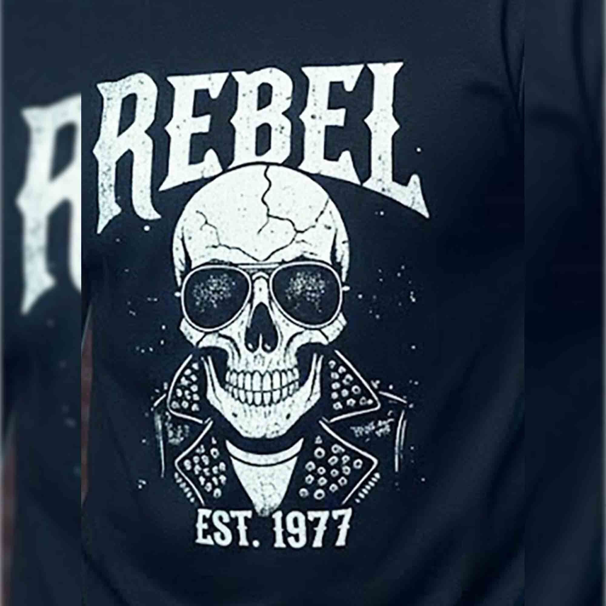 Men Half Sleeve REBEL Printed Cotton Blend Tshirt Black