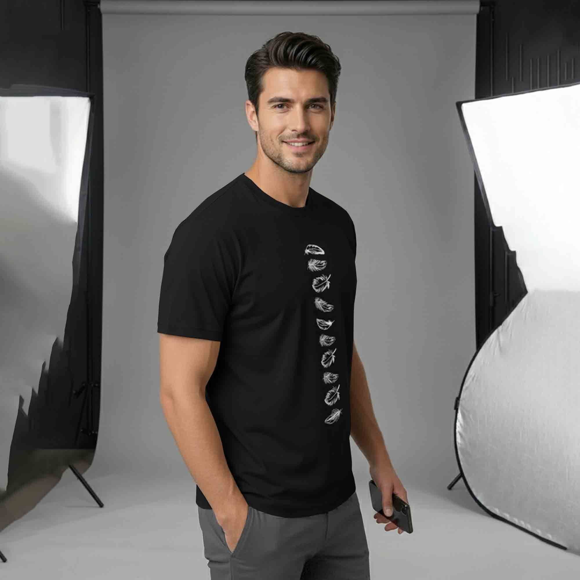 Half Sleeve Printed Round Neck Cotton Blend TShirt Black