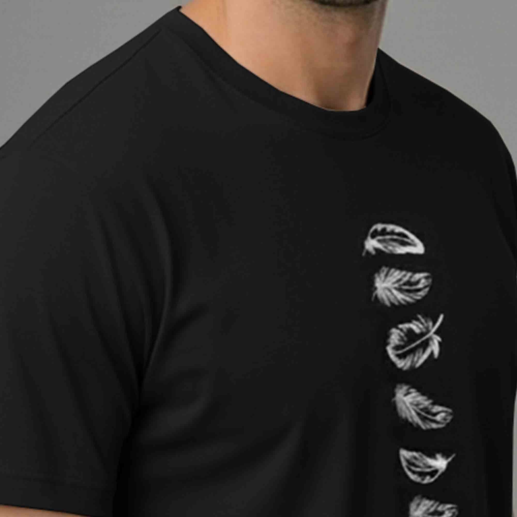 Half Sleeve Printed Round Neck Cotton Blend TShirt Black