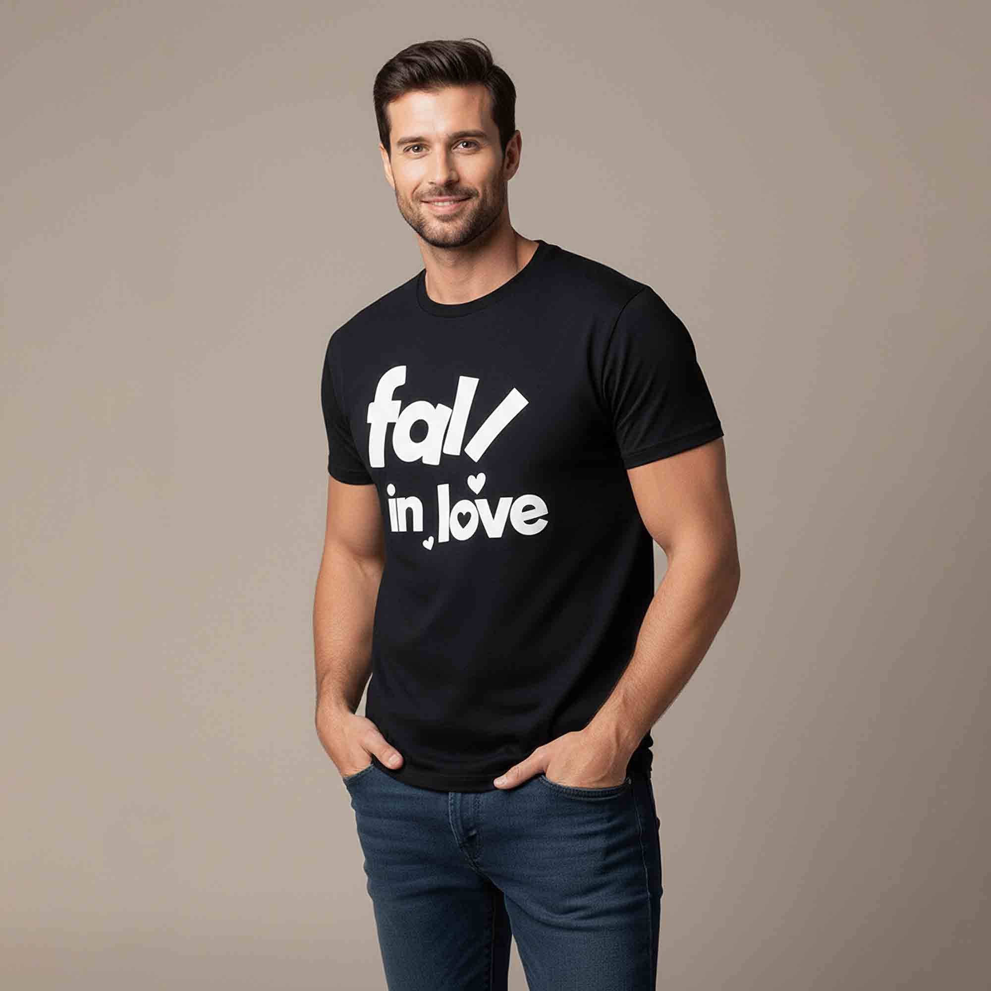 Mens Half Round Neck Printed Tshirt Black