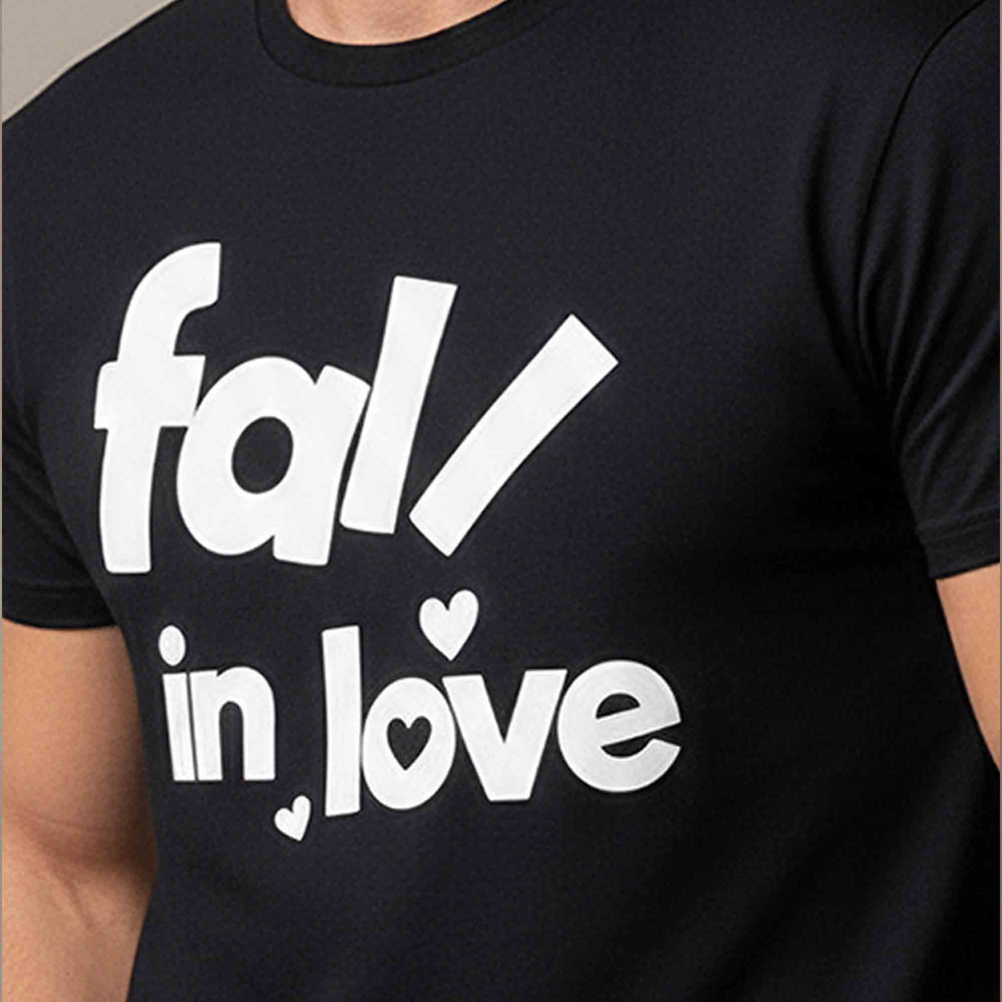 Mens Half Round Neck Printed Tshirt Black