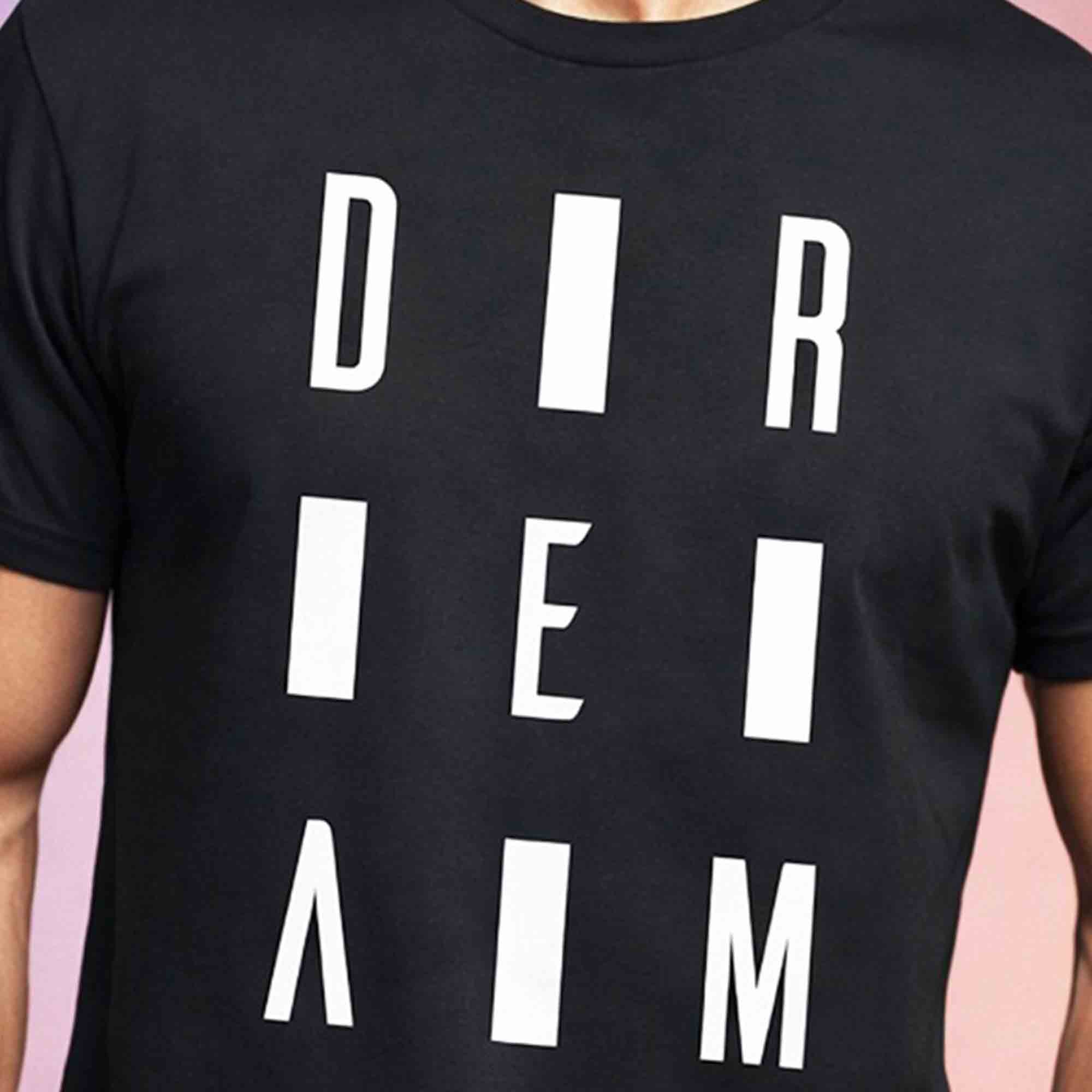 Mens Half Round Neck DREAM Printed Tshirt Black