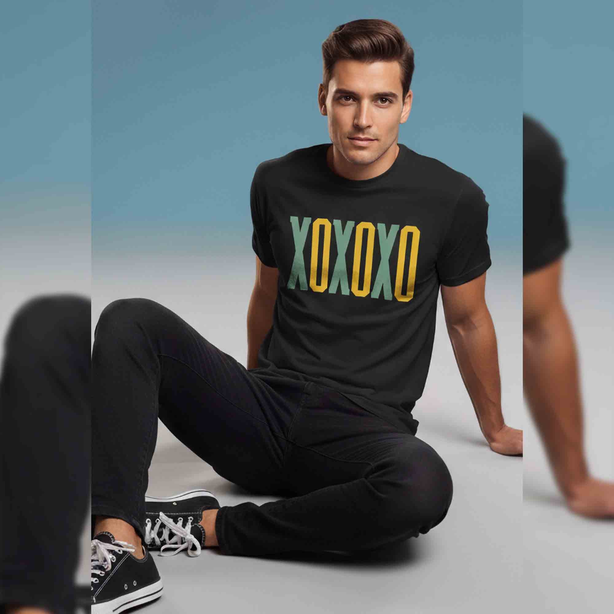 Mens Half Round Neck XO Printed Tshirt Black