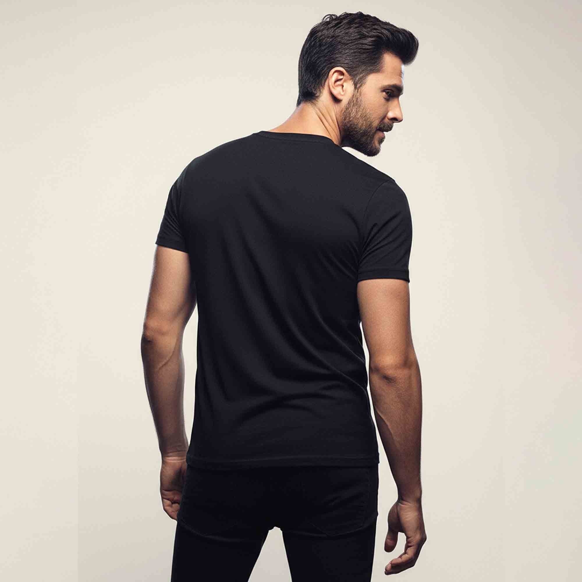 Mens Half Round Neck ROCK STAR Printed Tshirt Black