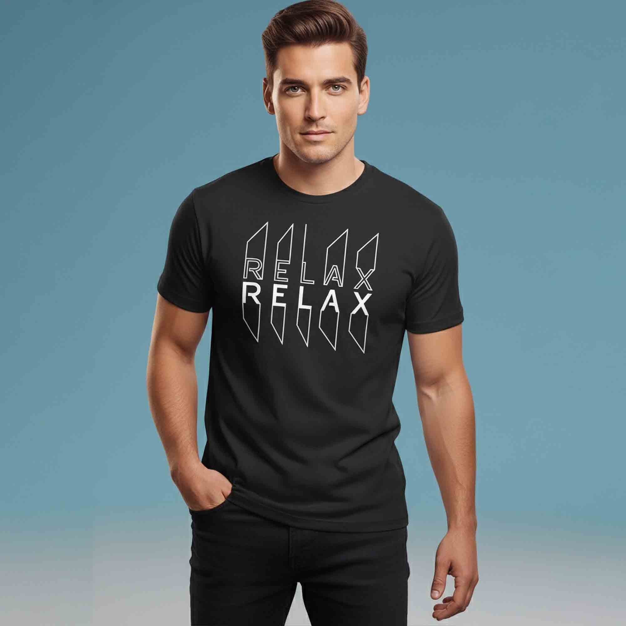 Men Half Sleeve Design Printed Tshirt Black