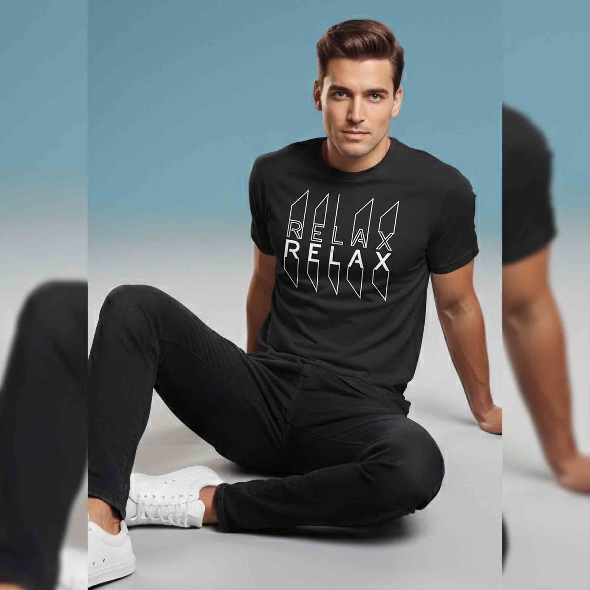 Men Half Sleeve Design Printed Tshirt Black