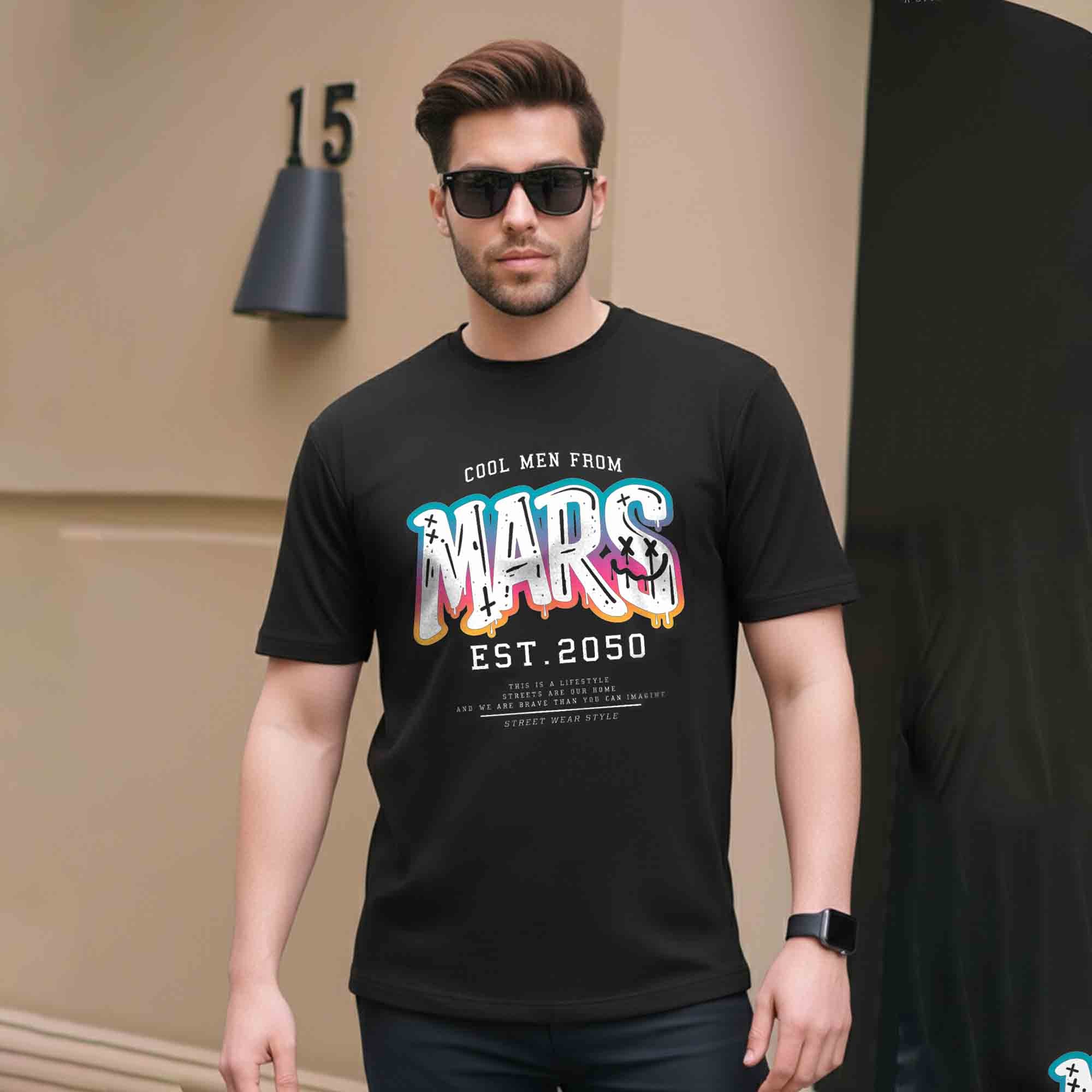 Men Half Sleeve Printed Tshirt Black
