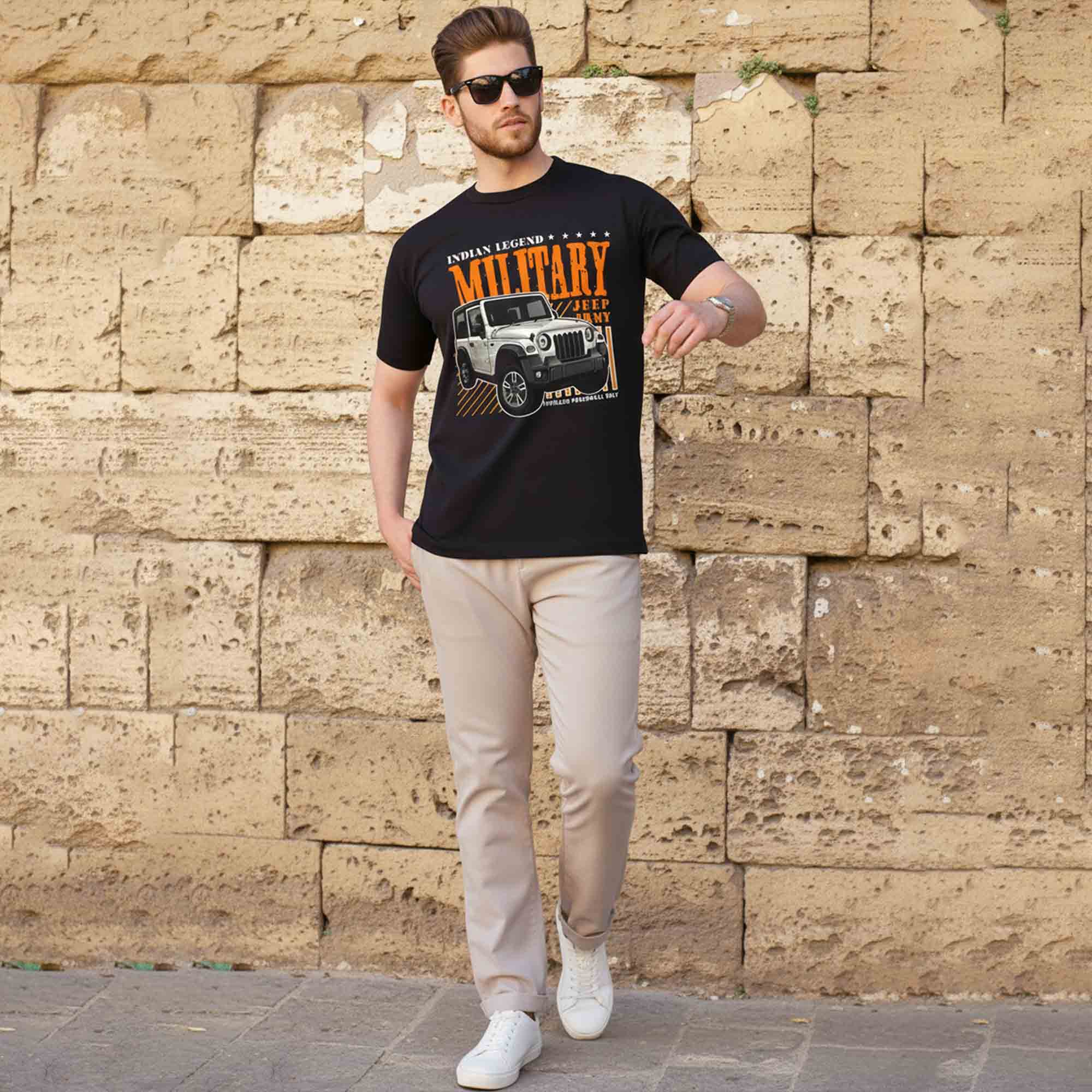 Men Half Sleeve Printed Tshirt Black