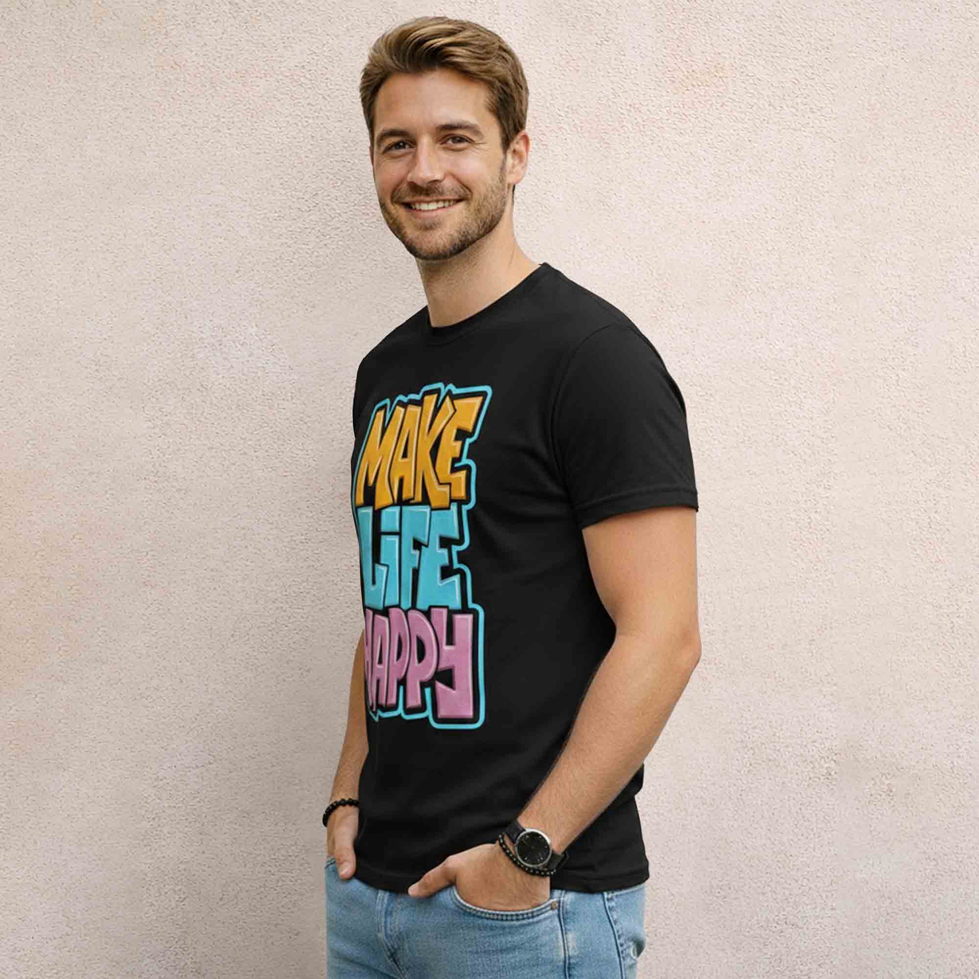 Men Half Sleeve Printed Tshirt Black