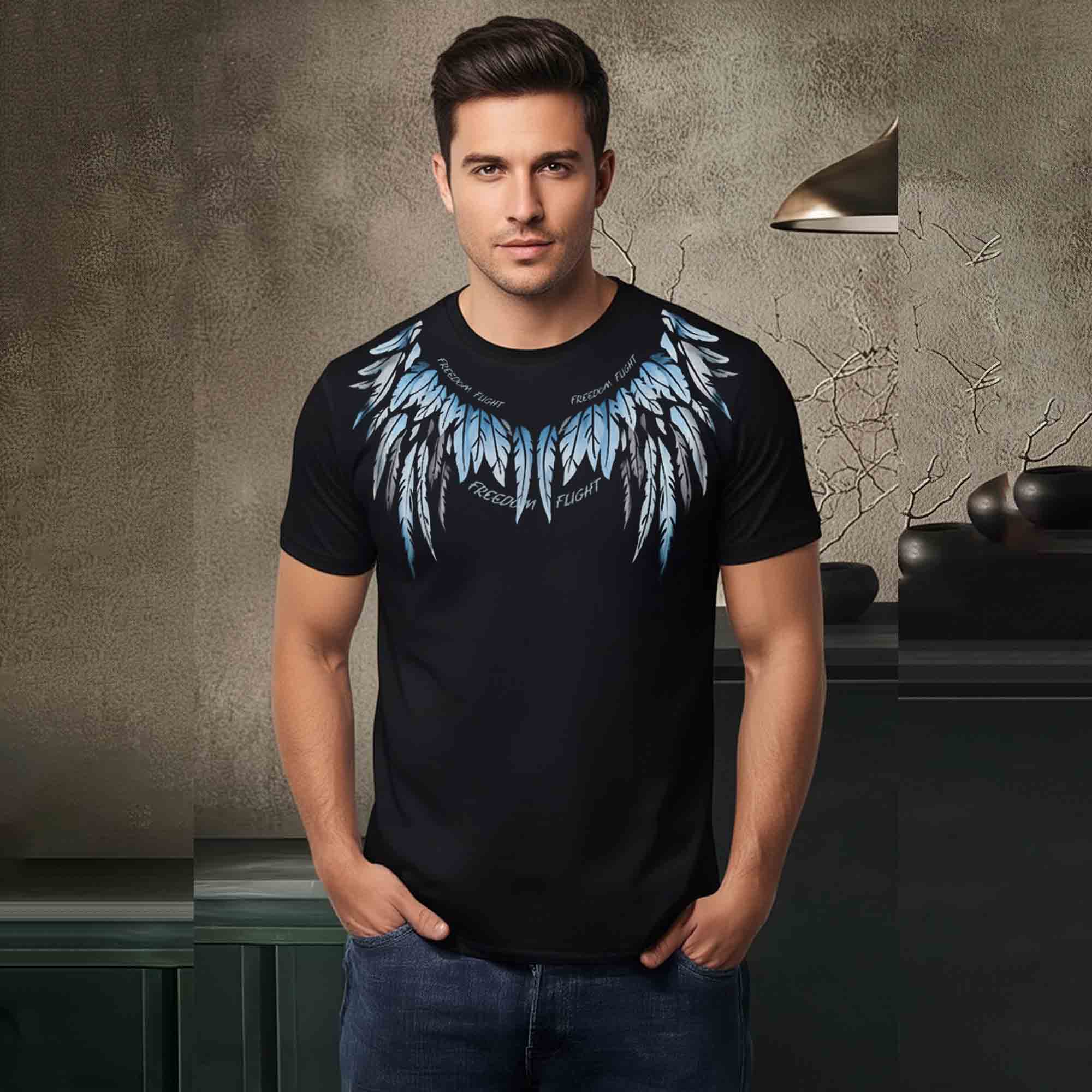 Men Half Sleeve Design Printed Tshirt Black