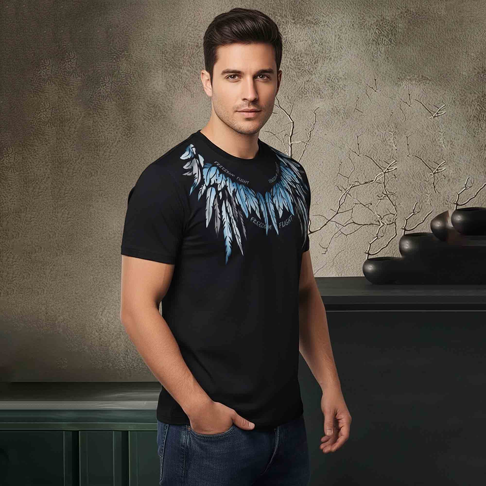 Men Half Sleeve Design Printed Tshirt Black