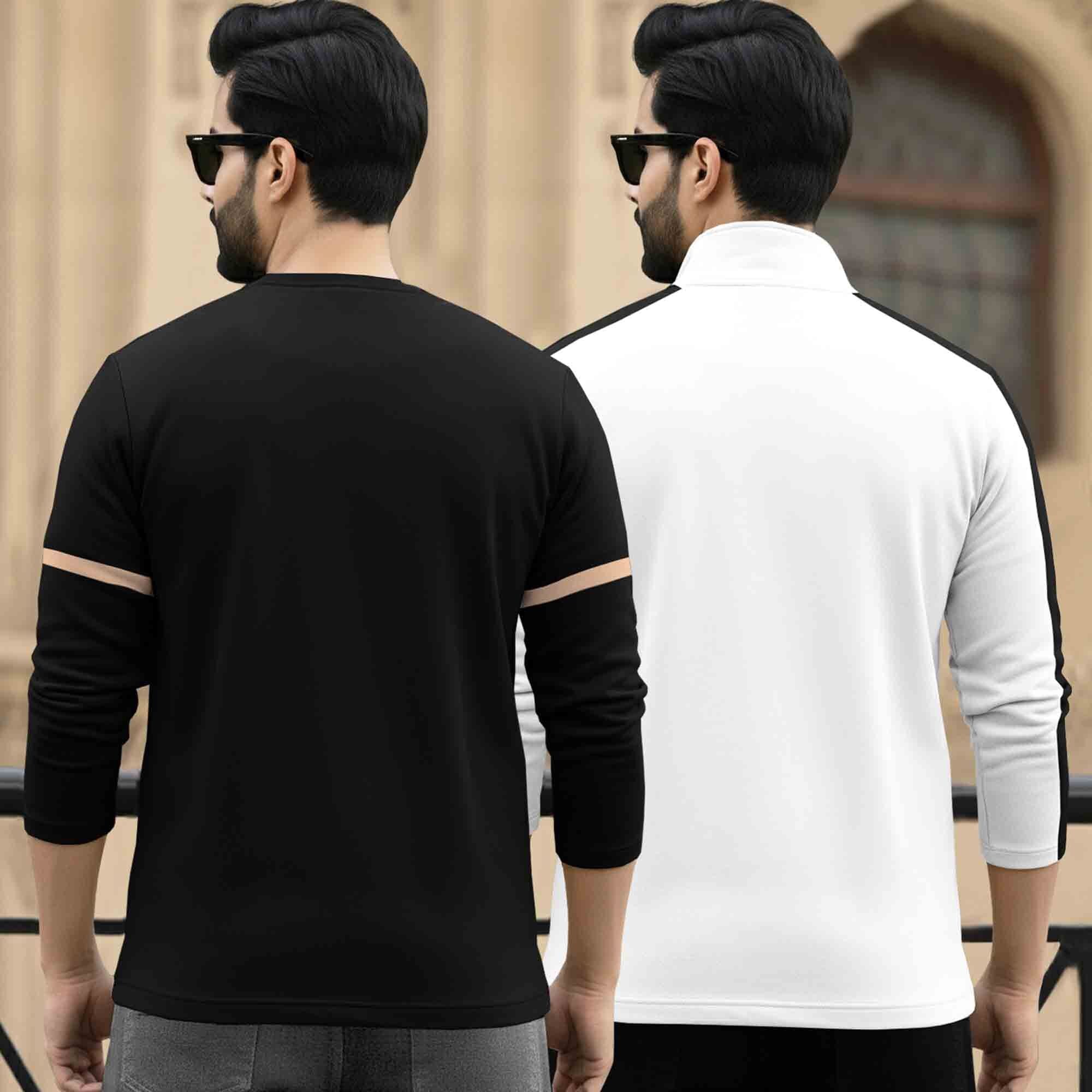 (Pack Of 2) Full Sleeve Printed T-shirts Black & White