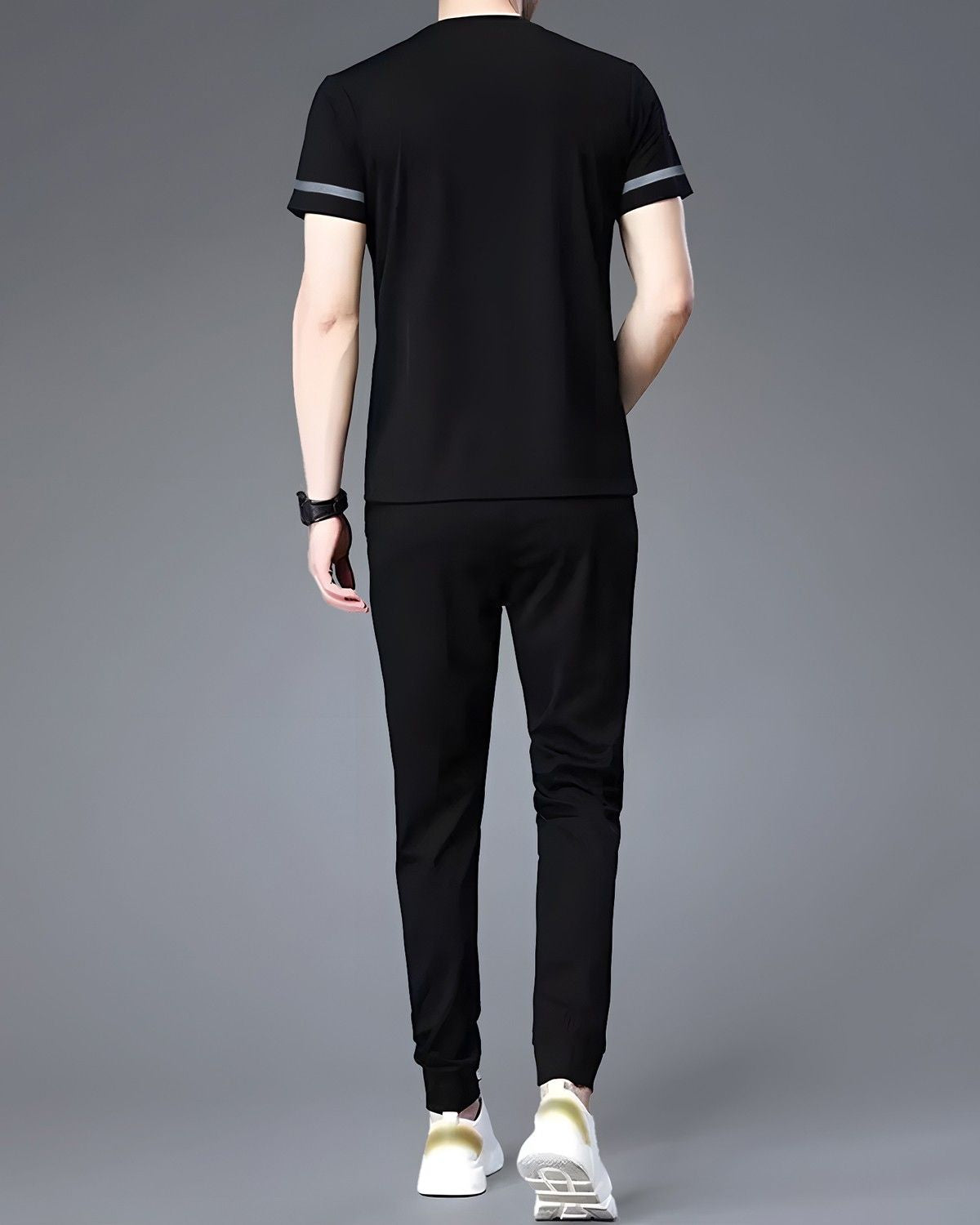 Tracksuit For Men Printed Half T-shirt & Black Printed Trackpant