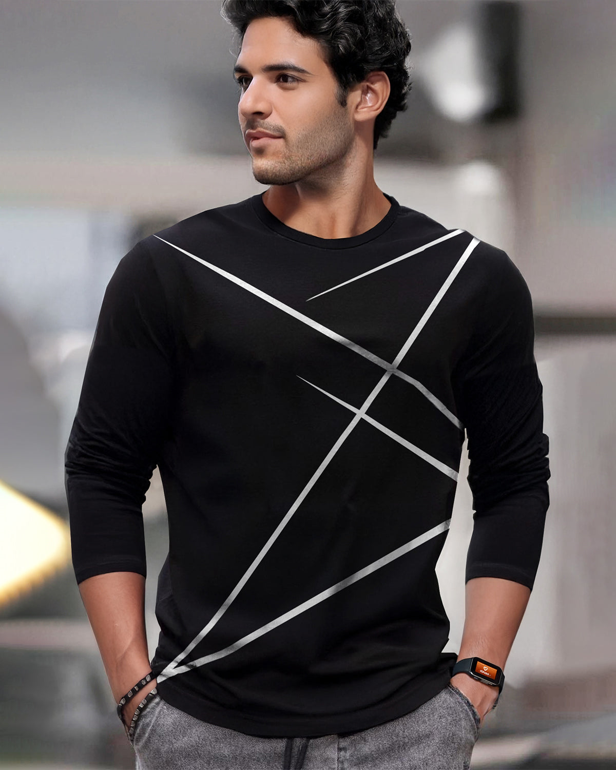 Round Neck Full Sleeve Zig Zag Printed Tshirts with 6 Colors