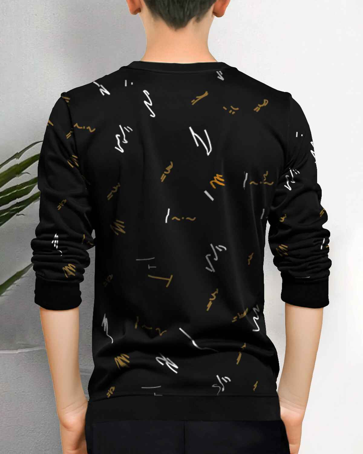 Boys Full Sleeve All Over Black Printed T-shirt