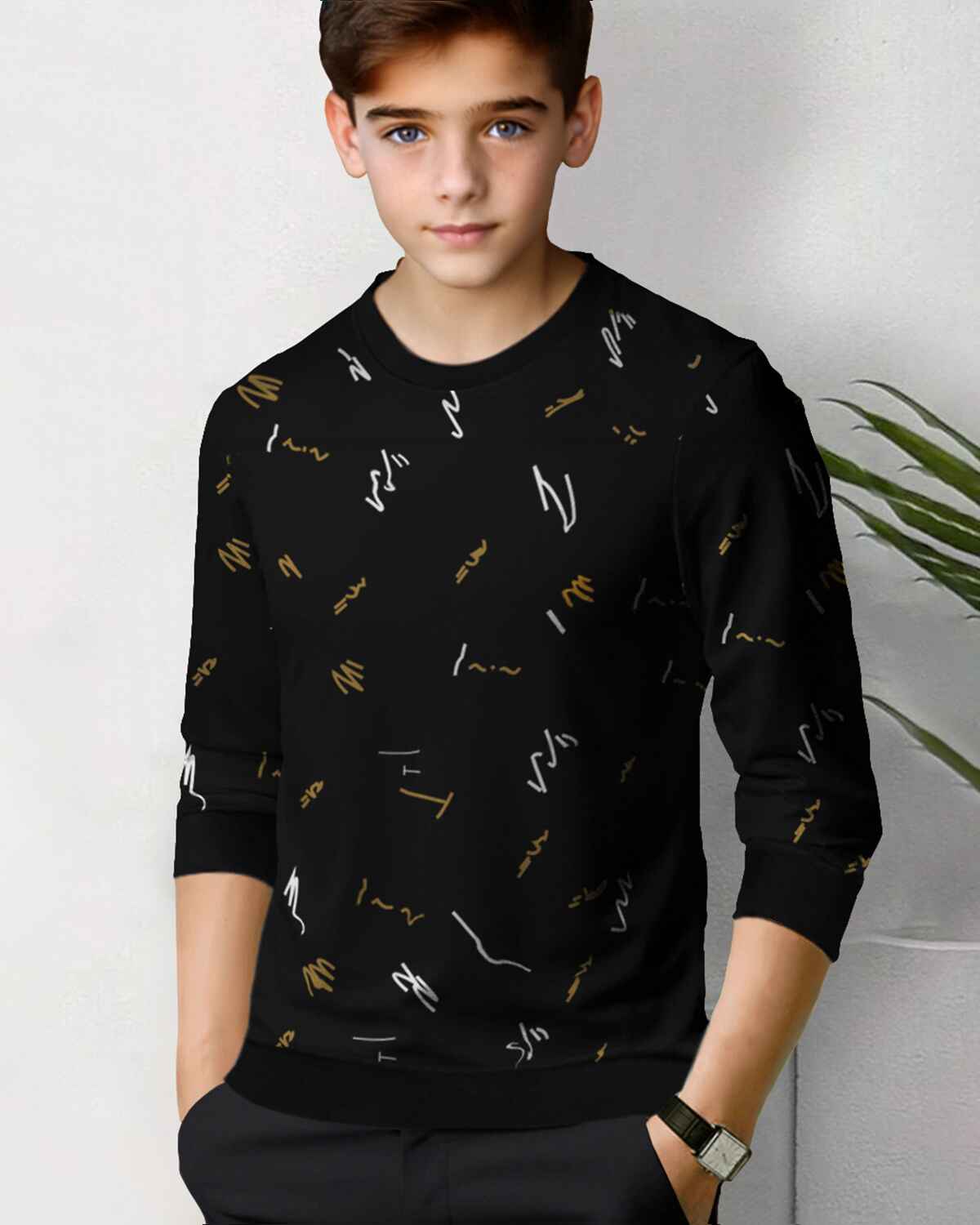 Boys Full Sleeve All Over Black Printed T-shirt
