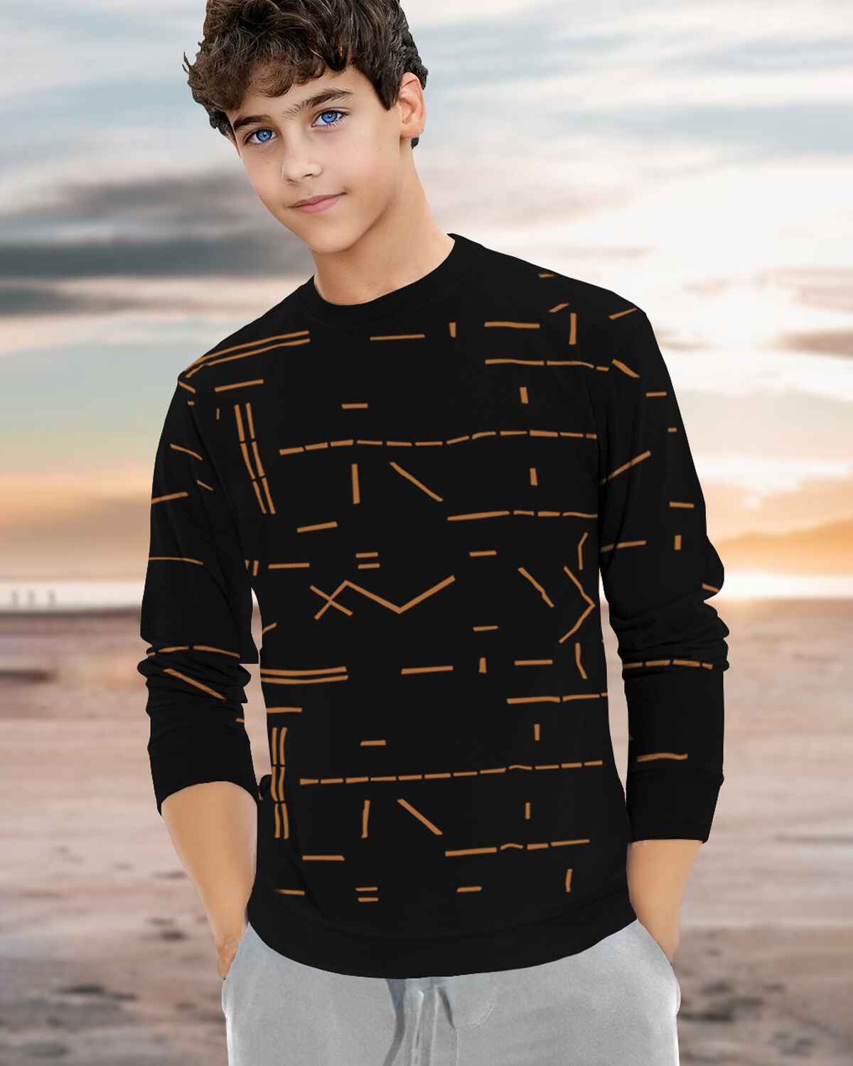 Boys Full Sleeve Black Printed T-shirt