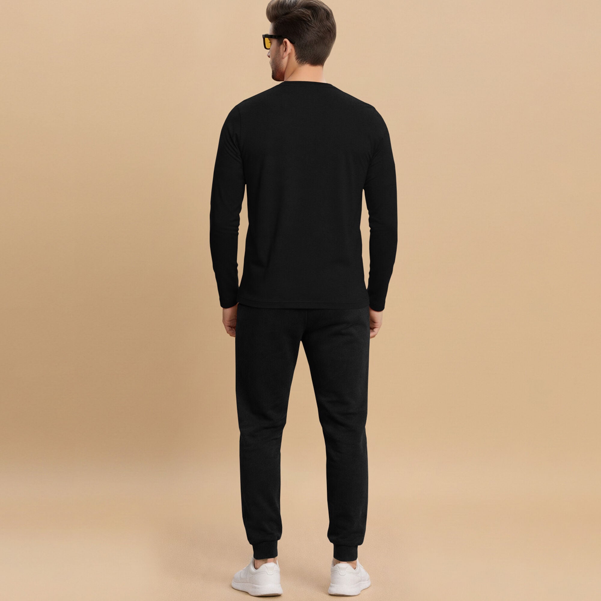 Full Sleeve Printed Black Tshirt & Plain Black Trackpant