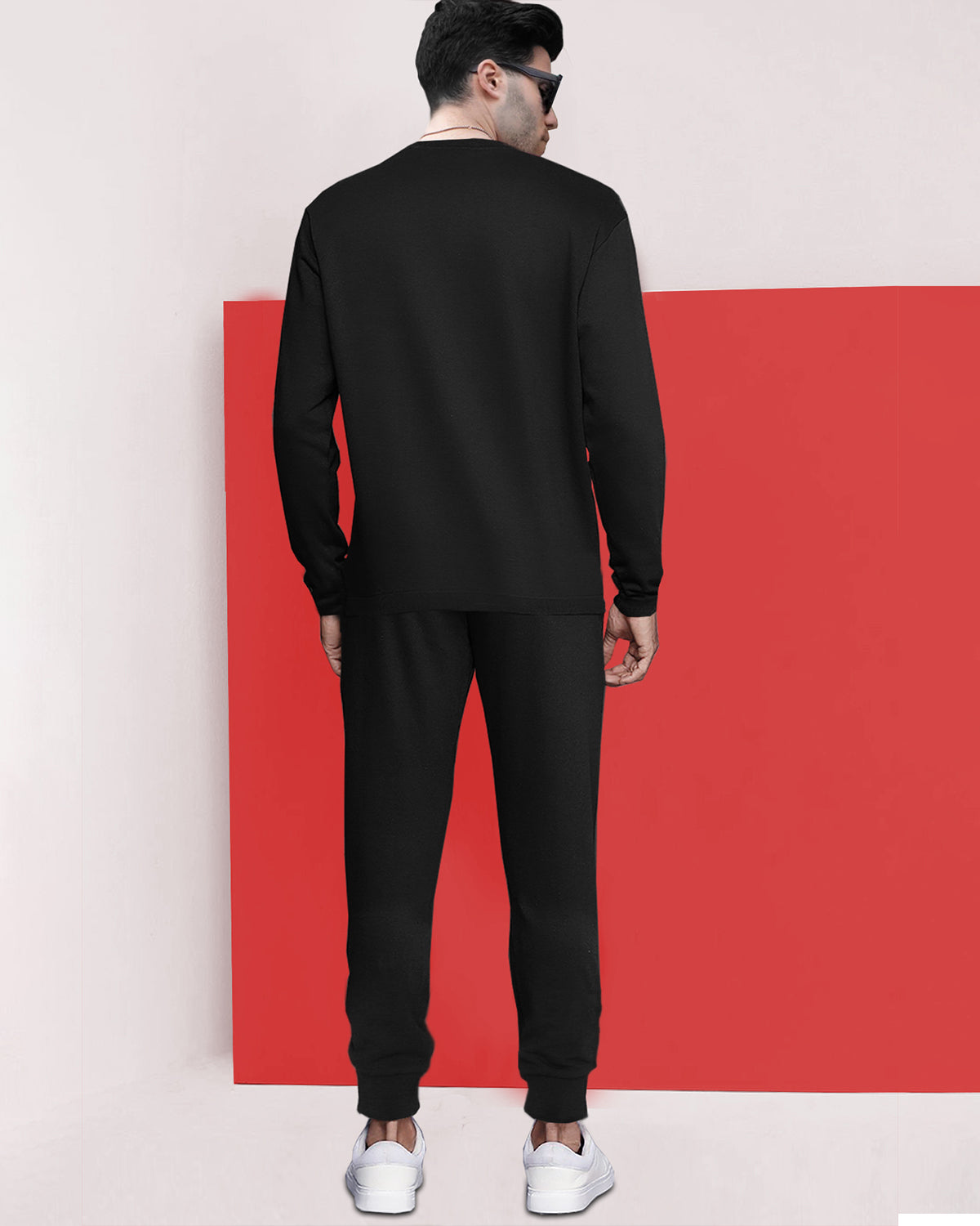 Round Neck Full Sleeve Black T-shirt with Black Trackpant Mens Tracksuit