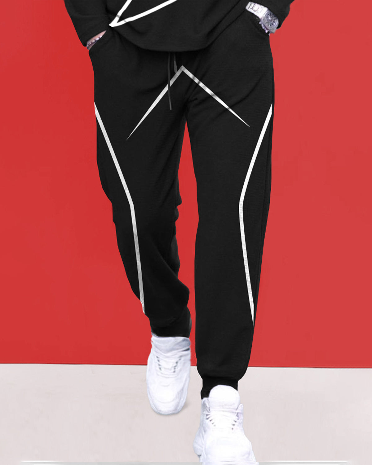Round Neck Full Sleeve Black T-shirt with Black Trackpant Mens Tracksuit