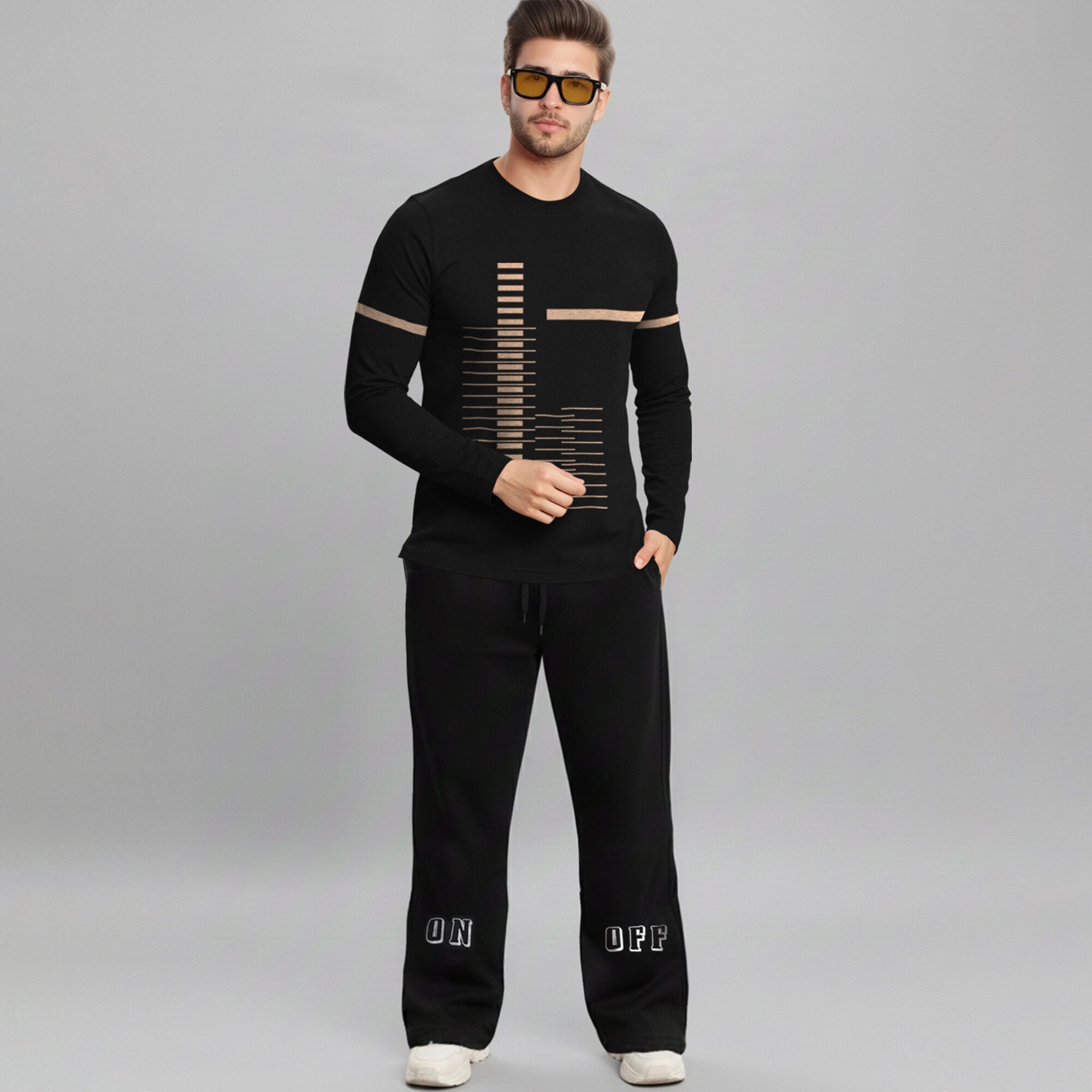 Out Fit Set For Printed Black Tshirt & Black Trackpant