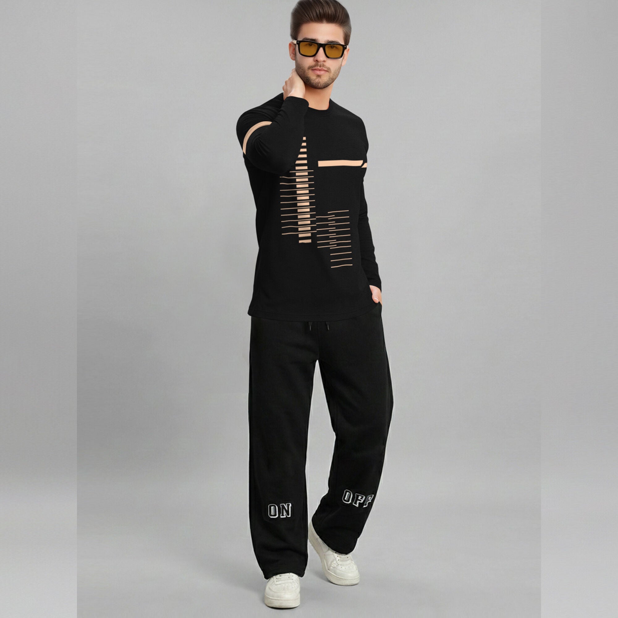Out Fit Set For Printed Black Tshirt & Black Trackpant