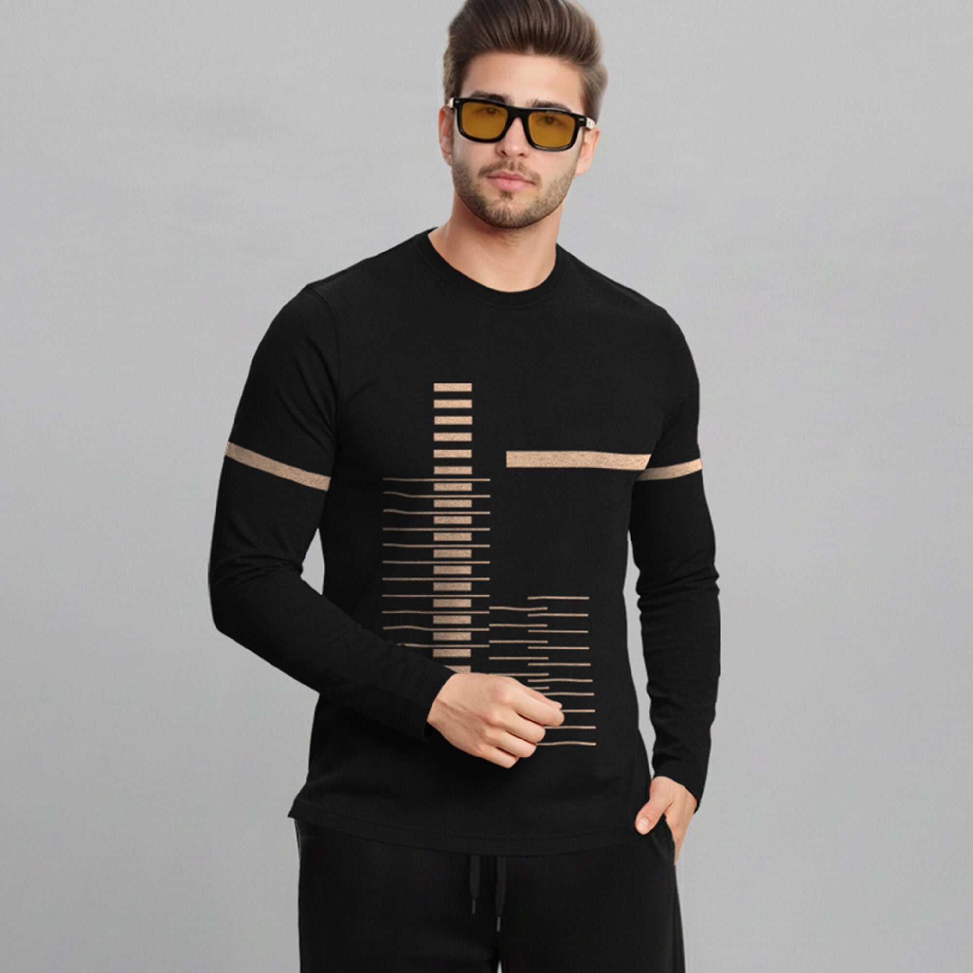 Out Fit Set For Printed Black Tshirt & Black Trackpant