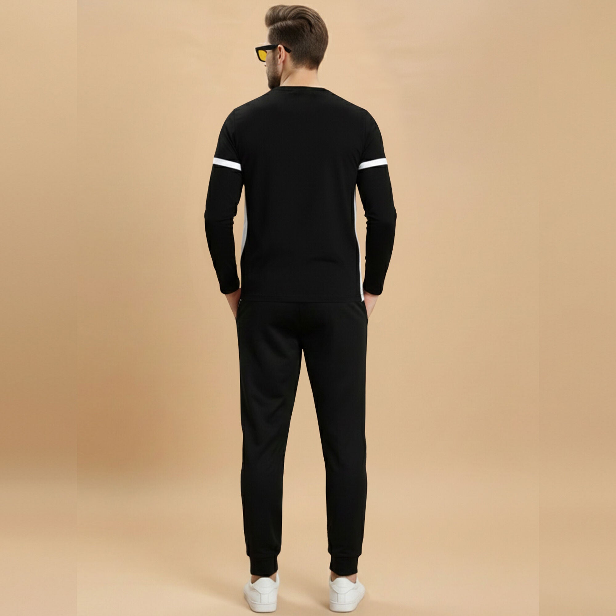 Out Fit Set Full Sleeve Printed Black Tshirt Matching Black Trackpant