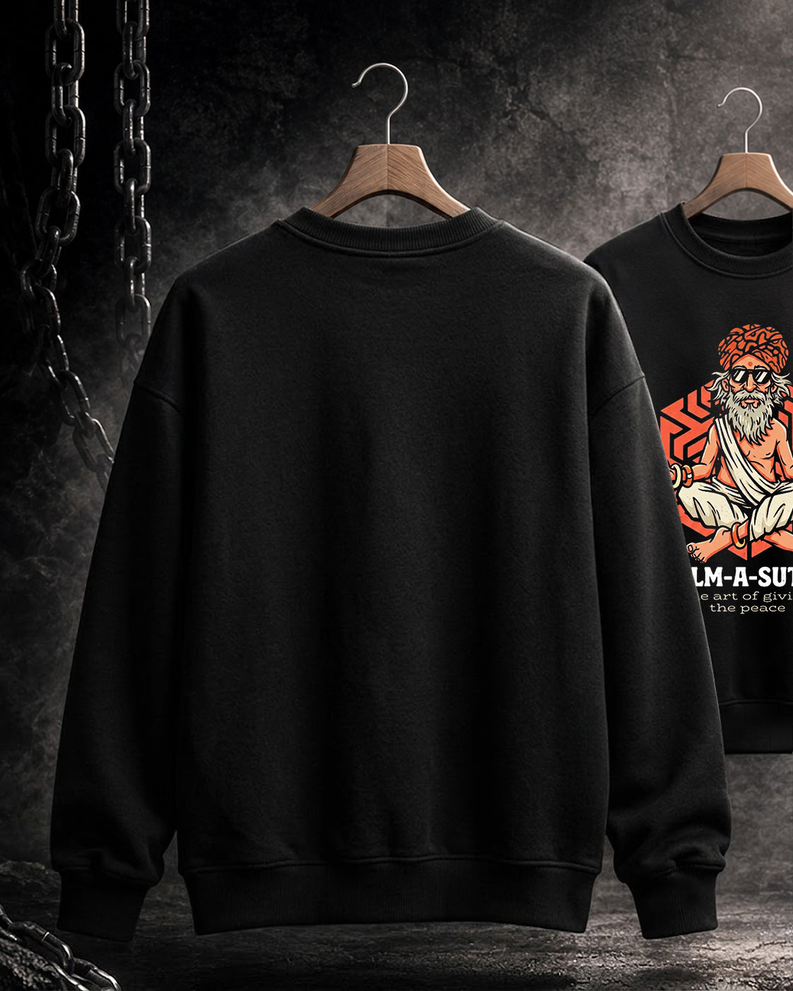 Mens Round Neck Full Sleeve Printed Sweatshirt Black