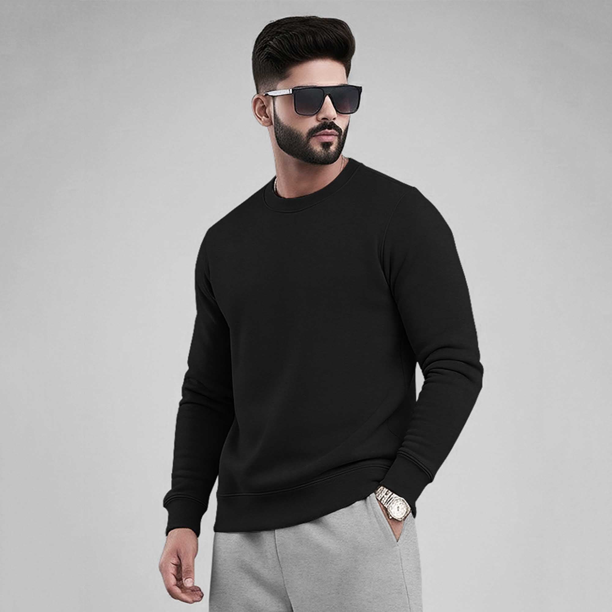 Black Round Neck Sweatshirt and Grey Baggy Cargo Tracksuit