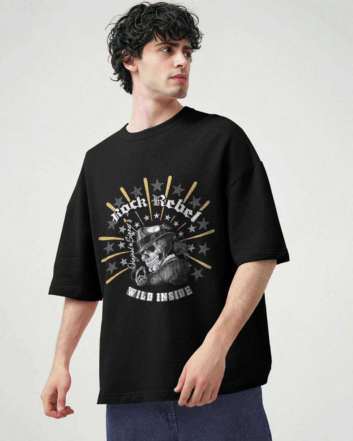 Black Men Rock Rebel Printed Oversized T-shirt