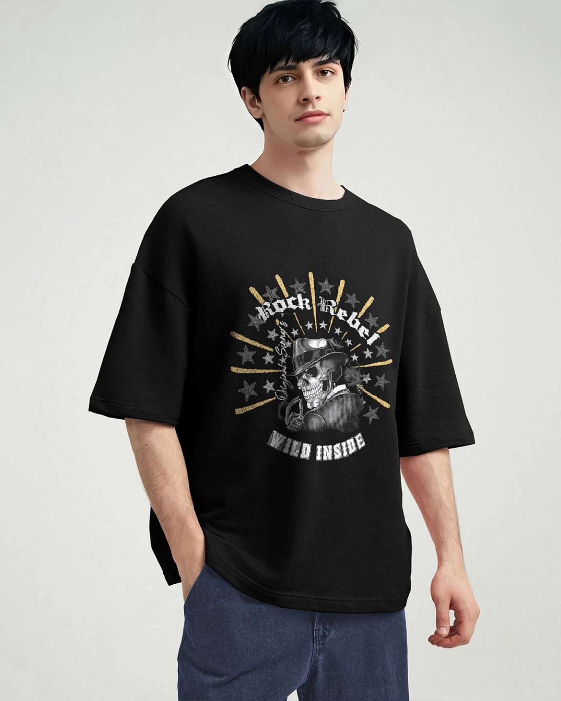 Black Men Rock Rebel Printed Oversized T-shirt