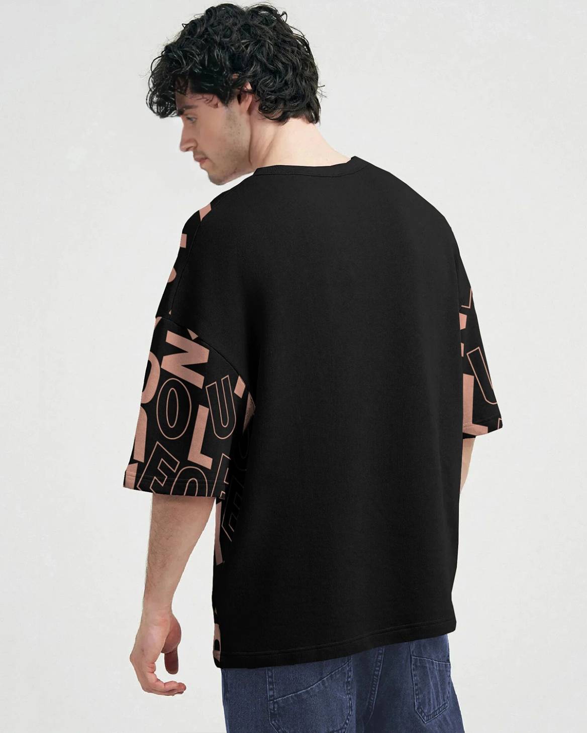 Men Over All Printed Black Over Size T-shirt