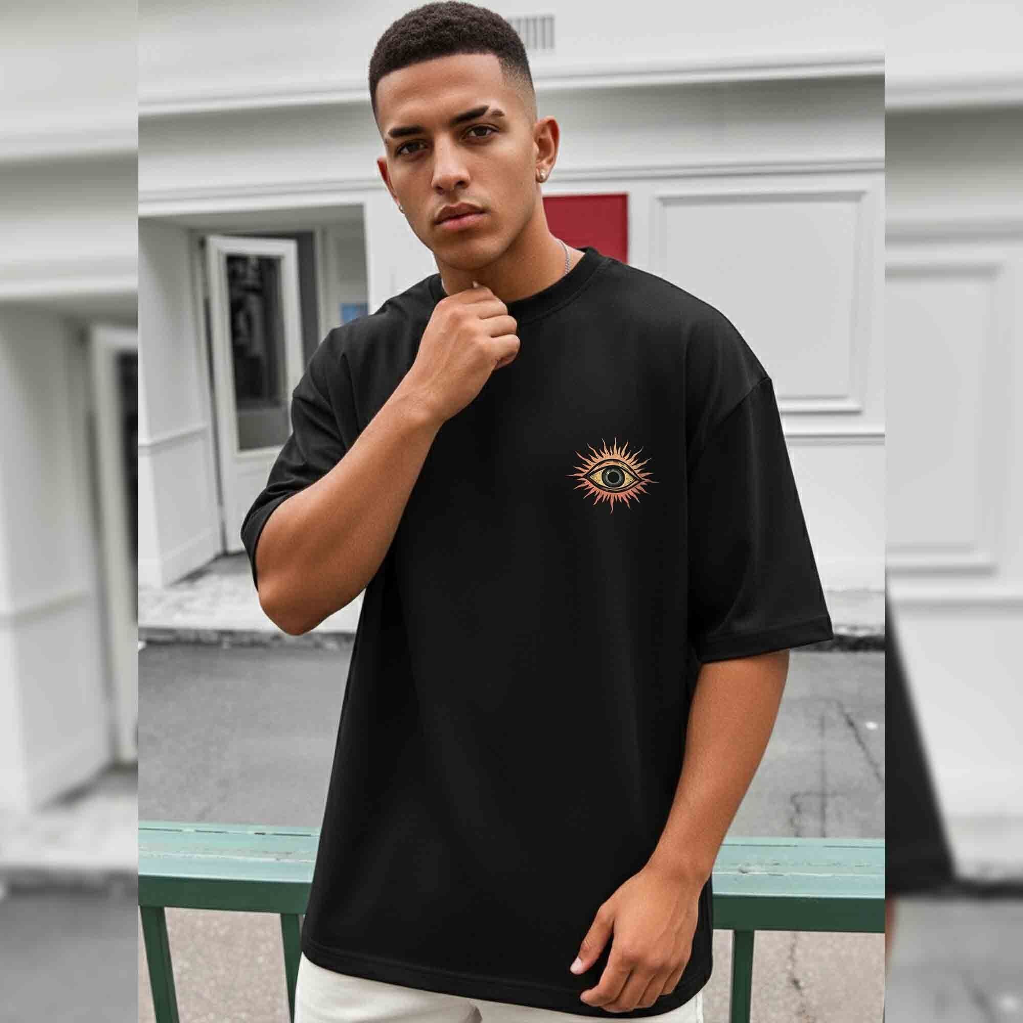 Men Back Printed Loose Fit Baggy Tshirt Black