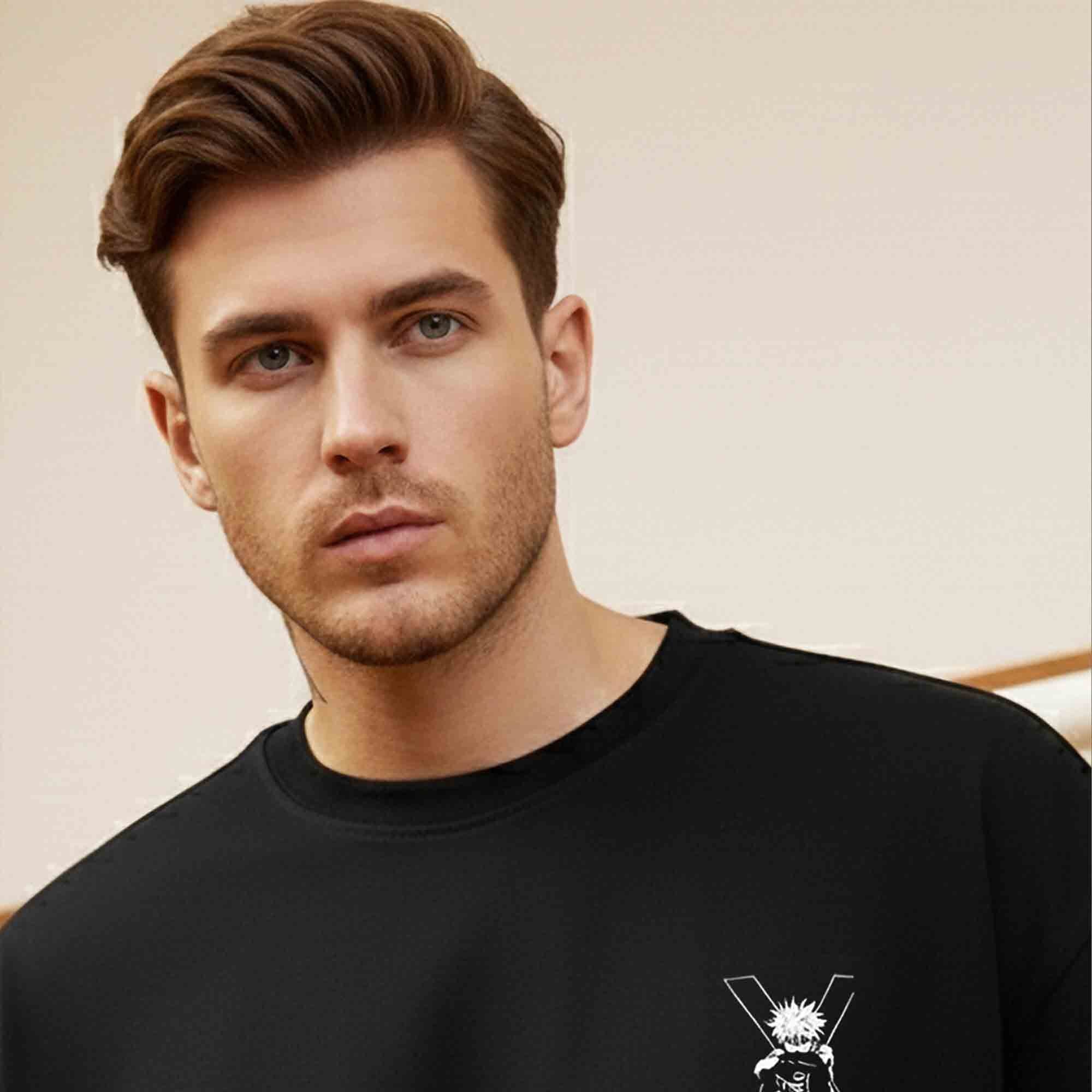 Back Printed Loose Fit Baggy Tshirt Black For Mens