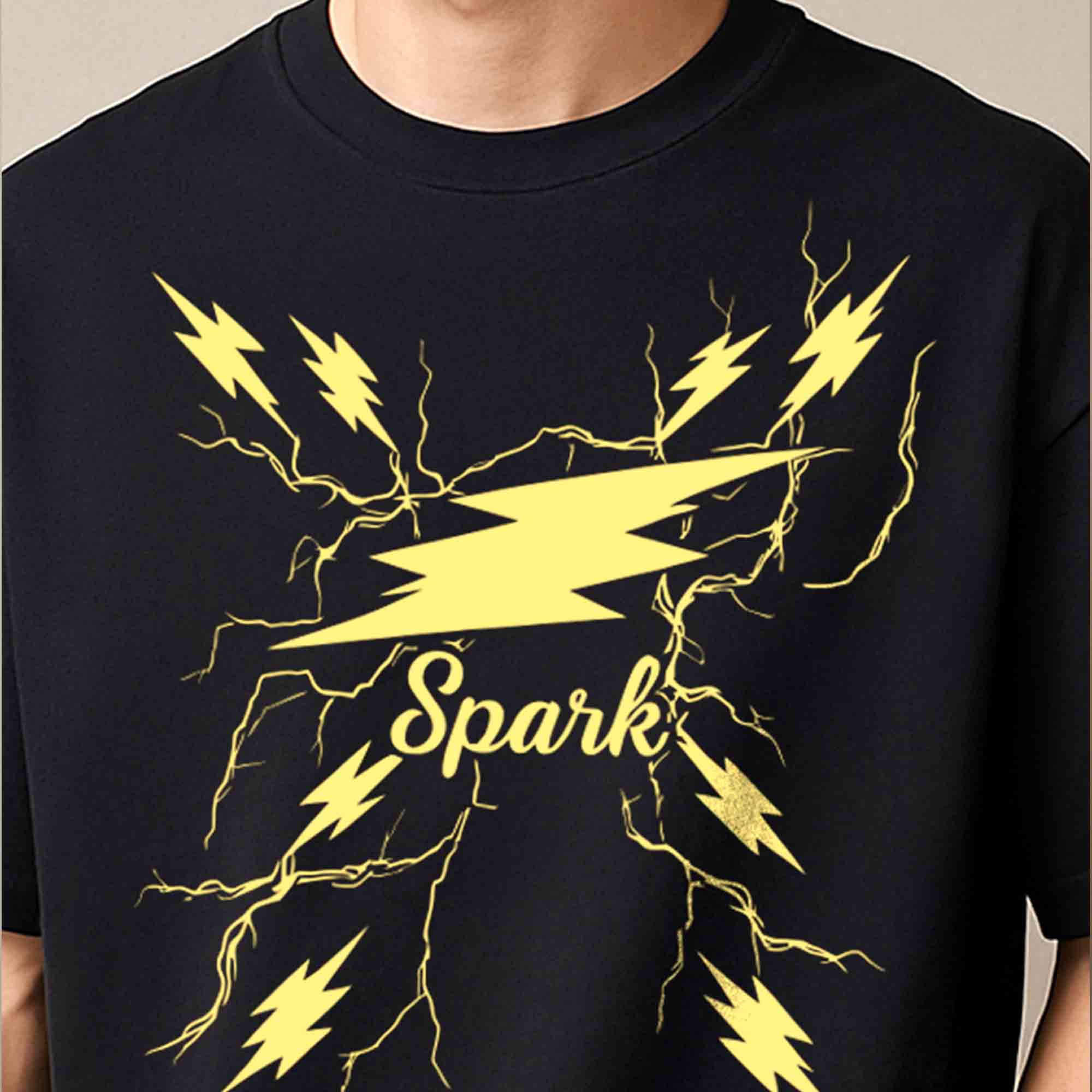Men Spark Printed Oversized Tshirt Black