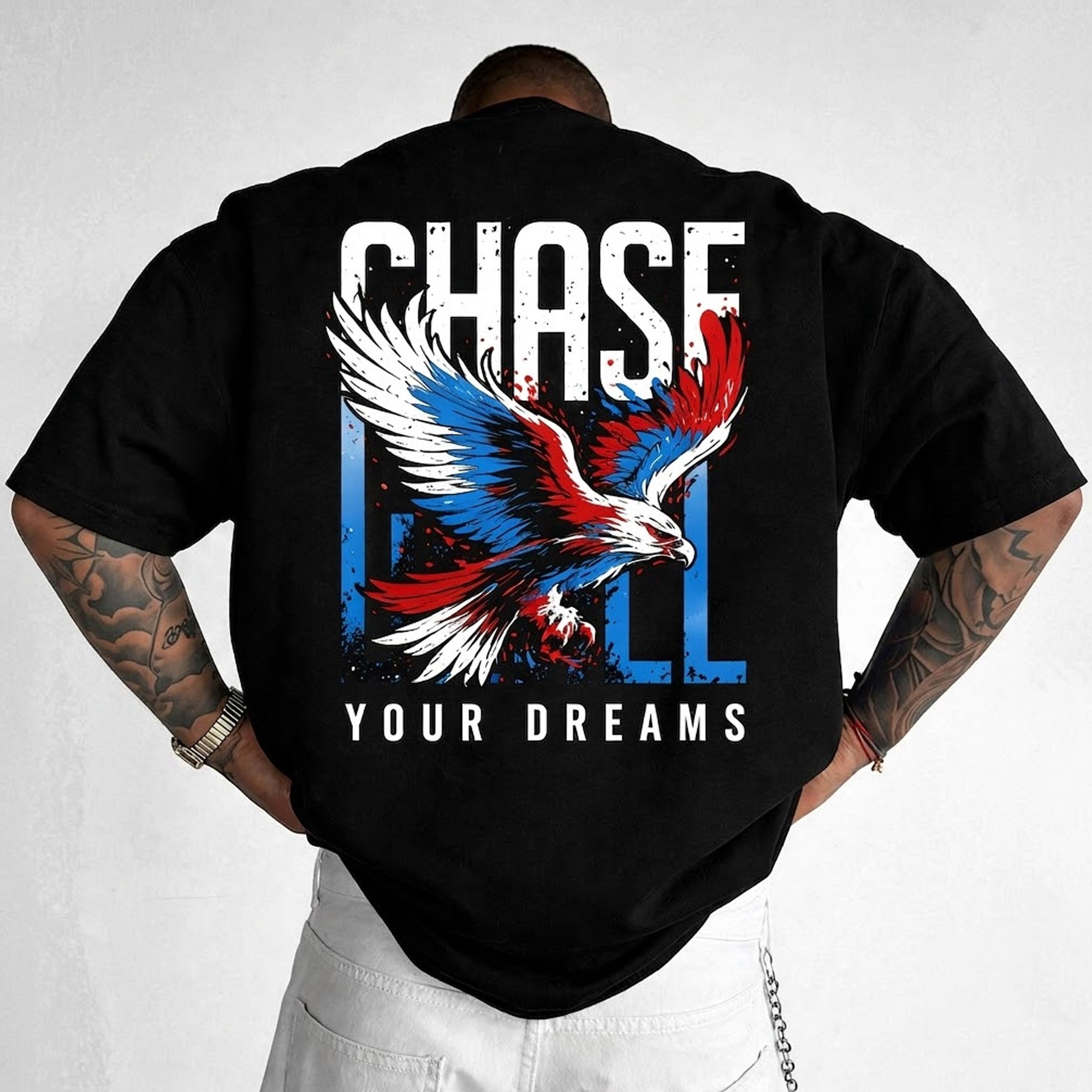 Mens Oversized Eagle Graphic Printed T-Shirt Black