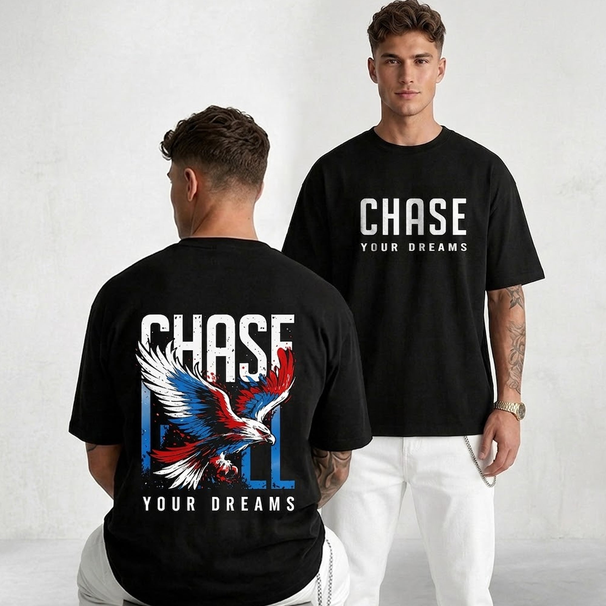 Mens Oversized Eagle Graphic Printed T-Shirt Black