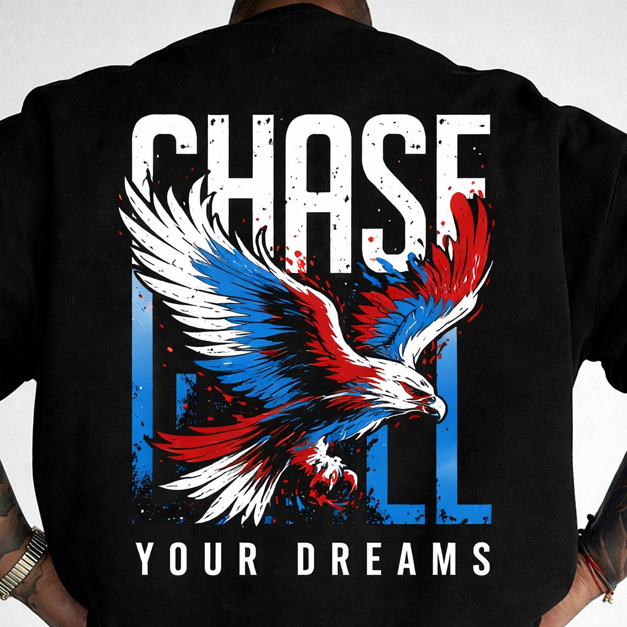 Mens Oversized Eagle Graphic Printed T-Shirt Black