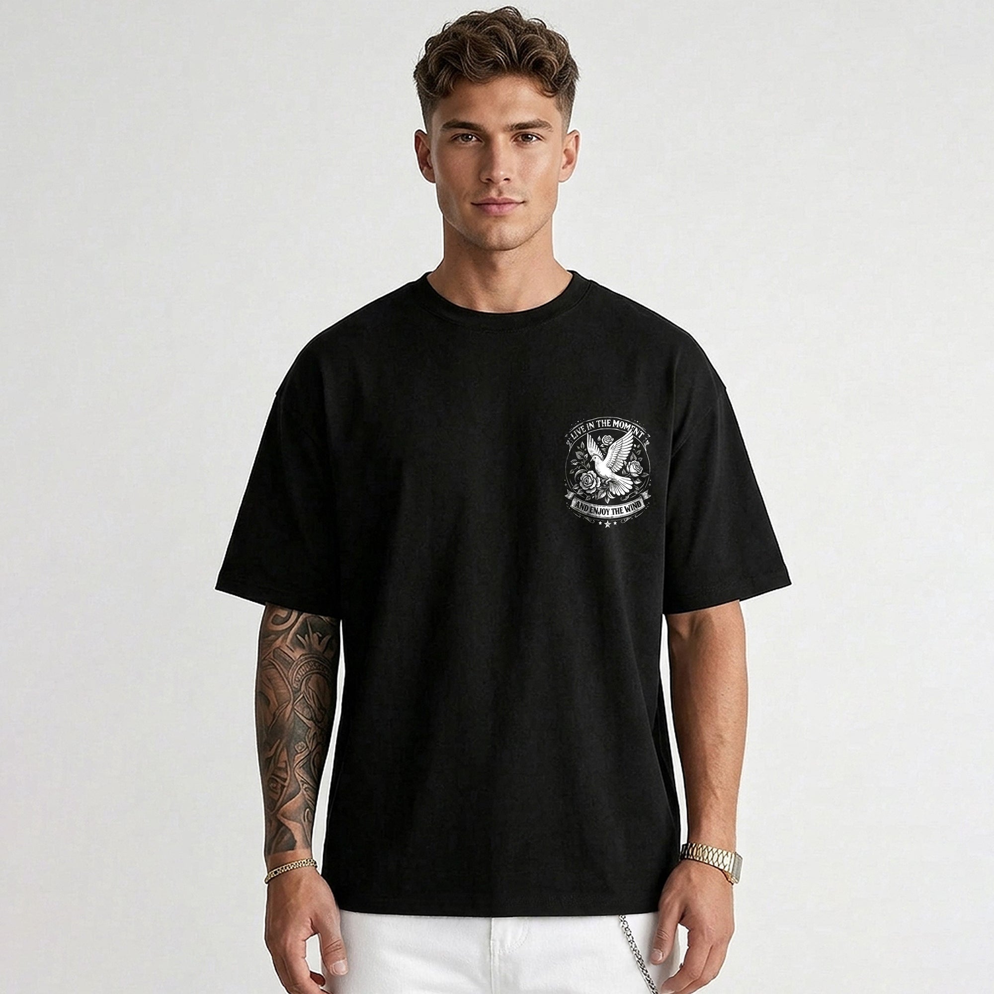 Mens Back Printed Oversized T-shirt Black