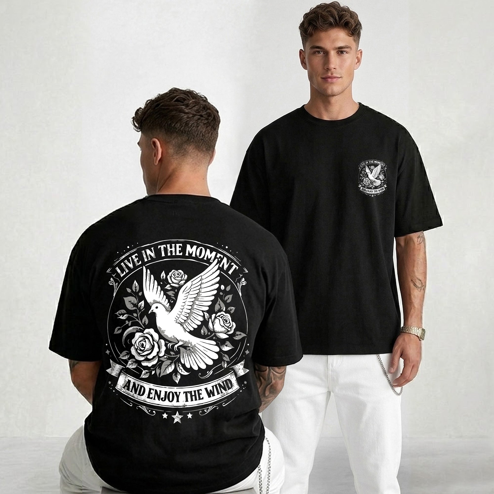 Mens Back Printed Oversized T-shirt Black