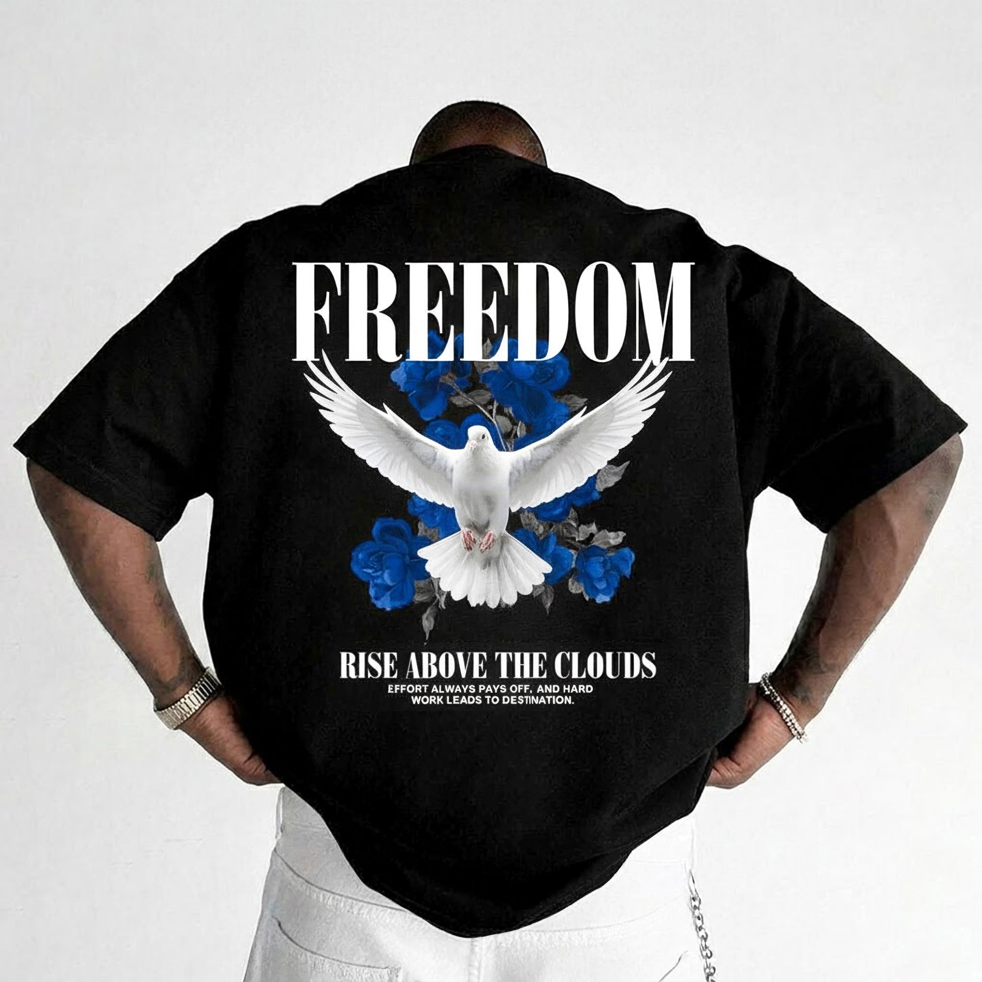 Mens FREEDOM Back Printed Oversized T-shirt Black